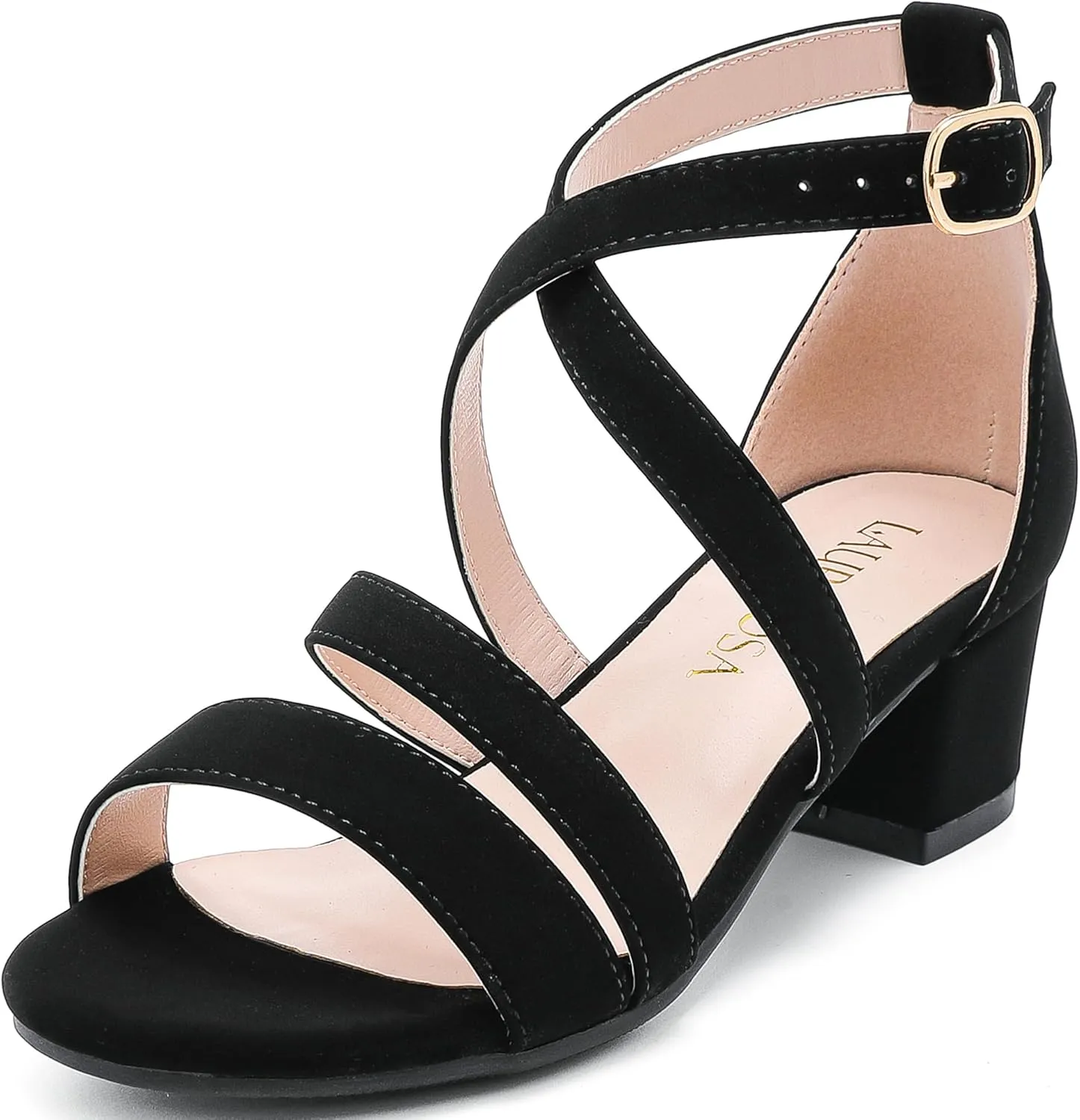 Girls Sandals Chunky High Heel Strappy Open Toe Ankle Strap Dress Shoes for Little Big Kids in Wedding Party