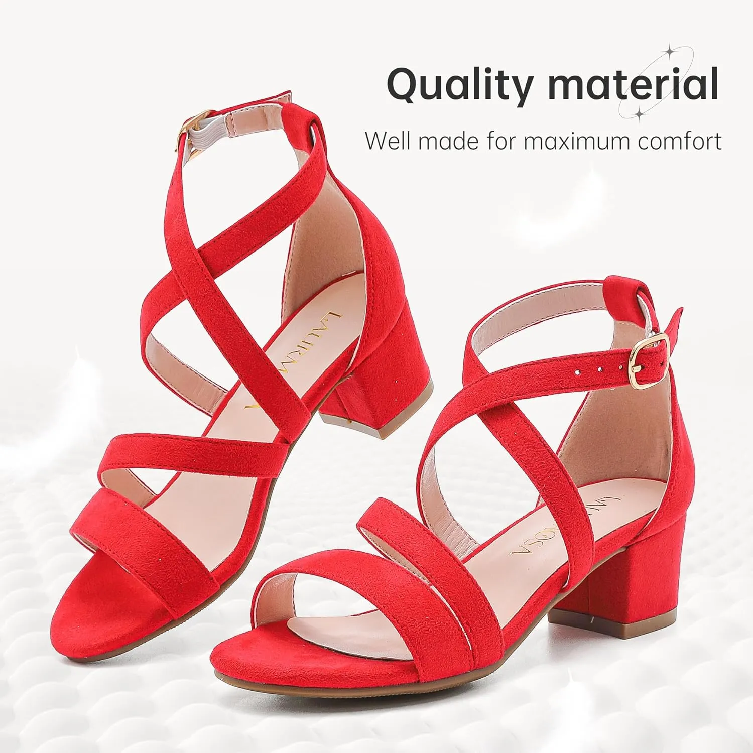 Girls Sandals Chunky High Heel Strappy Open Toe Ankle Strap Dress Shoes for Little Big Kids in Wedding Party