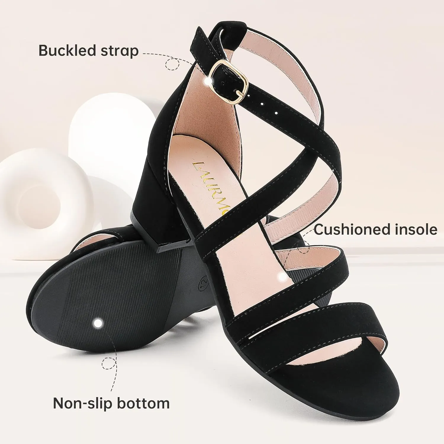 Girls Sandals Chunky High Heel Strappy Open Toe Ankle Strap Dress Shoes for Little Big Kids in Wedding Party