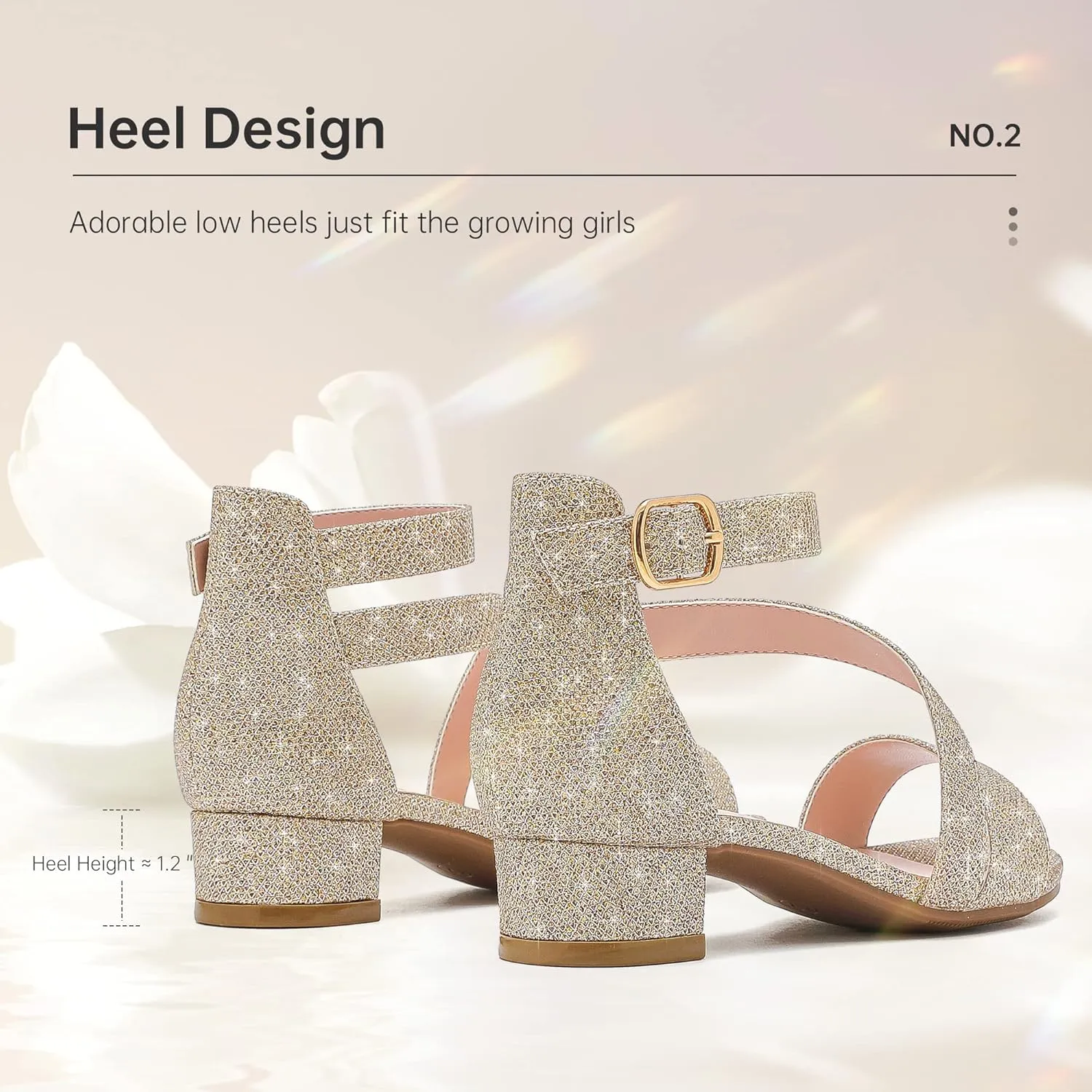 Girls Sandals Kids Heels Open Toe Ankle Strap Dress Shoes Flower Wedding Party for Toddler Little Big Kid