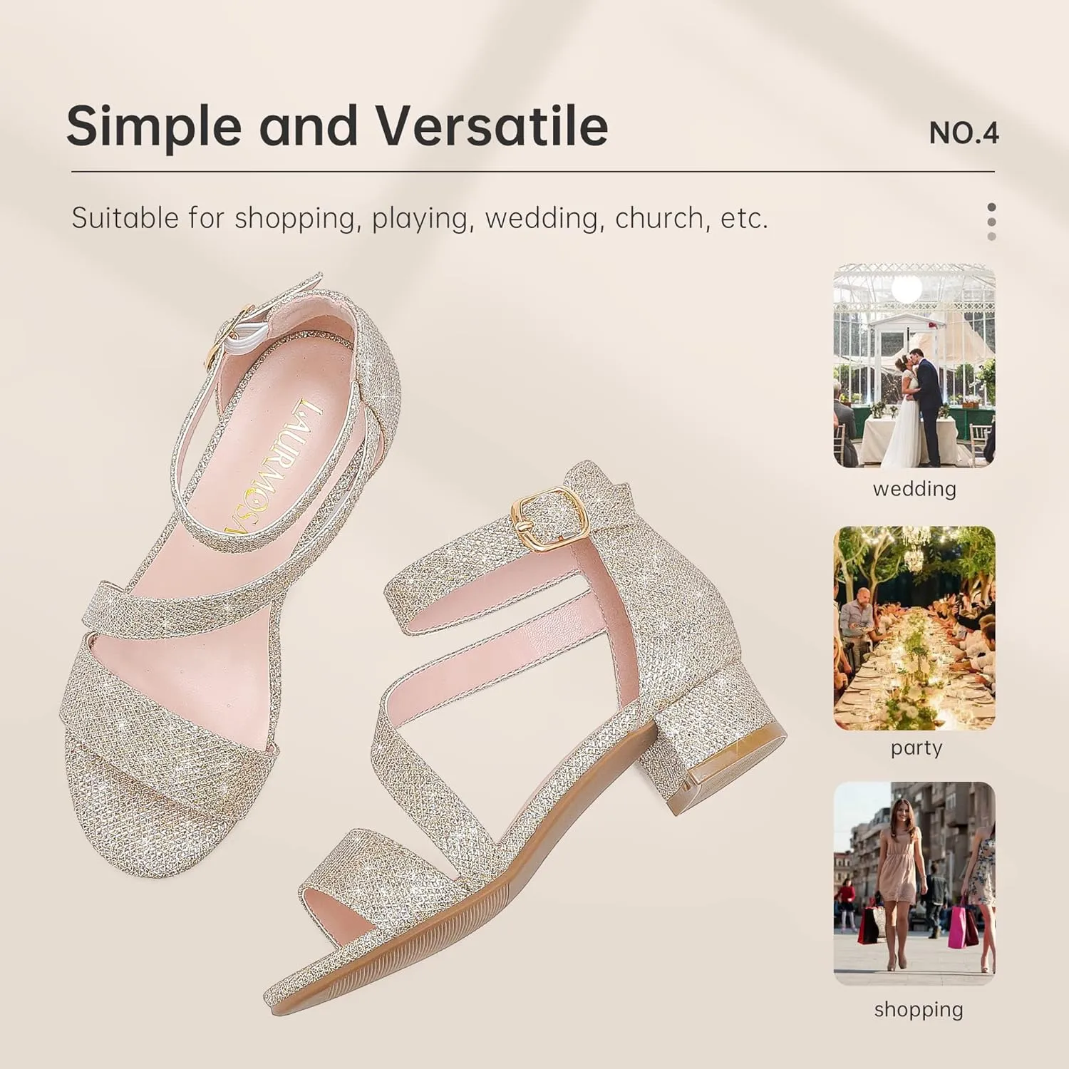 Girls Sandals Kids Heels Open Toe Ankle Strap Dress Shoes Flower Wedding Party for Toddler Little Big Kid