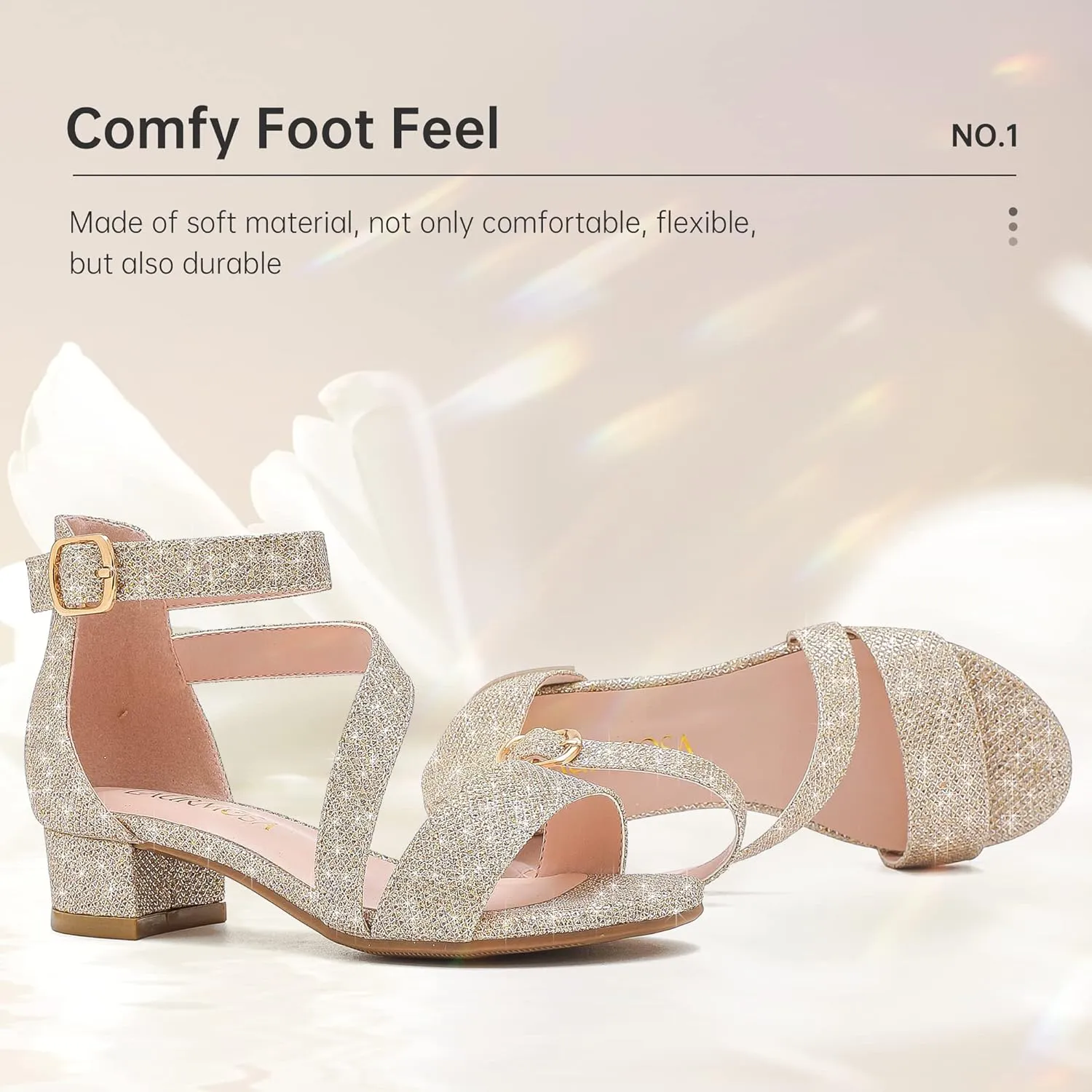 Girls Sandals Kids Heels Open Toe Ankle Strap Dress Shoes Flower Wedding Party for Toddler Little Big Kid