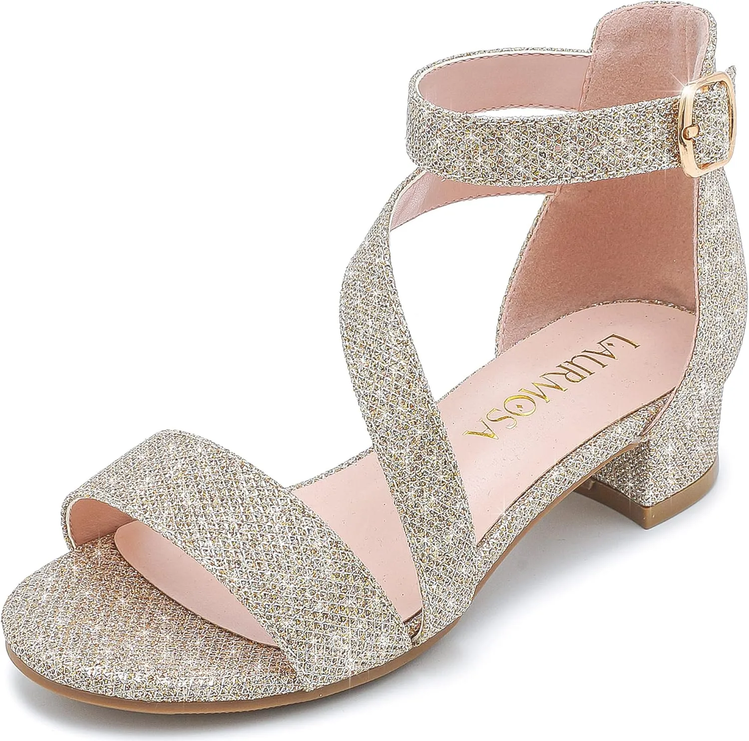 Girls Sandals Kids Heels Open Toe Ankle Strap Dress Shoes Flower Wedding Party for Toddler Little Big Kid