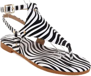 Gladiator Flat Sandal for Women Fashion Snakeskin Print Thong Strap Buckle Clip Toe Studded Roman Shoes Summer Comfortable Casual Beach Shoes