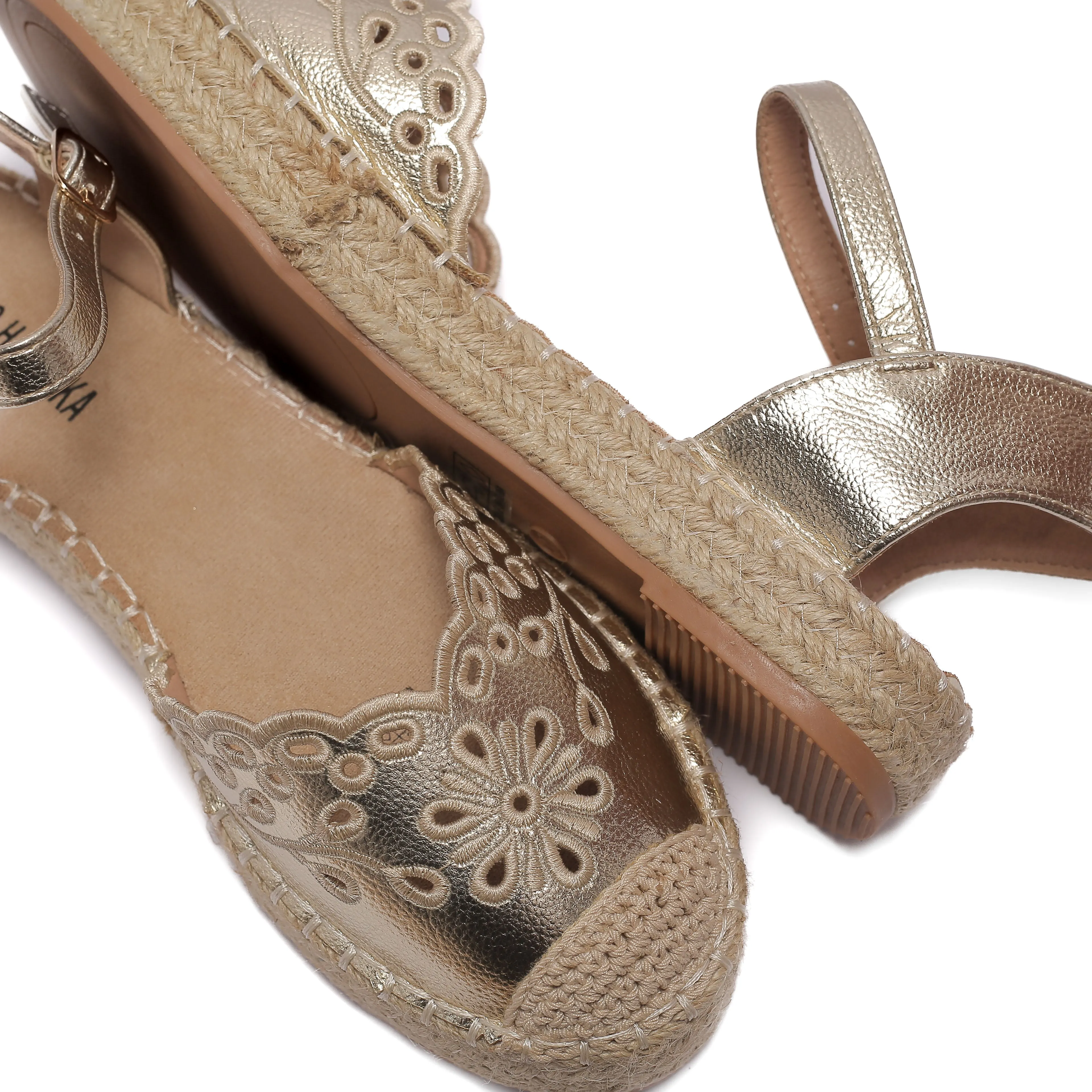 Gold Espadrille Sandals with Chic Cutout Design