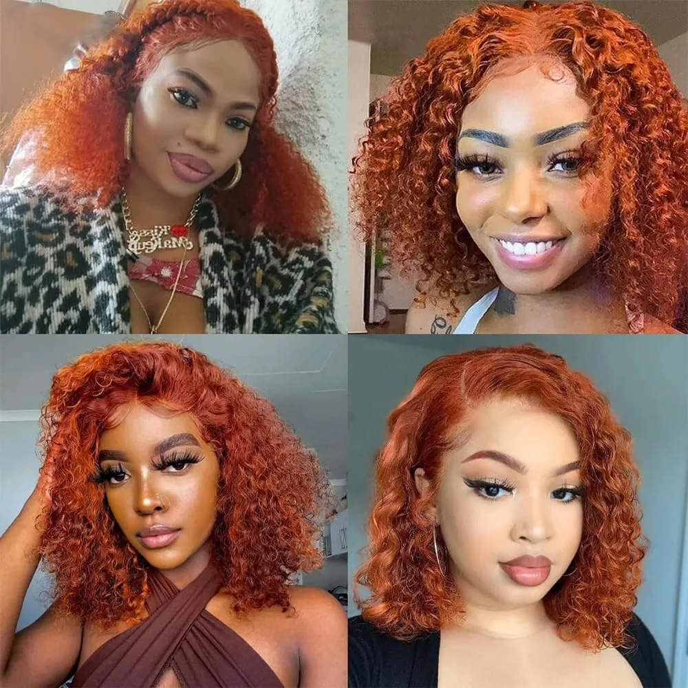 GOLFMAX Ginger Water Wave Bob Wig Human Hair Transparent HD 13x4 Lace Front Human Hair Wig 8 Inch Short Bob Wig Glueless Wigs Human Hair Pre Plucked With Baby Hair