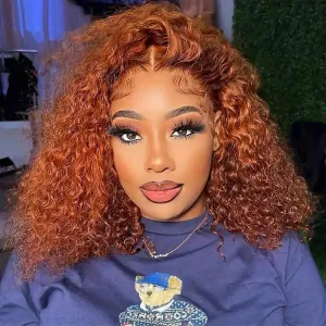 GOLFMAX Ginger Water Wave Bob Wig Human Hair Transparent HD 13x4 Lace Front Human Hair Wig 8 Inch Short Bob Wig Glueless Wigs Human Hair Pre Plucked With Baby Hair