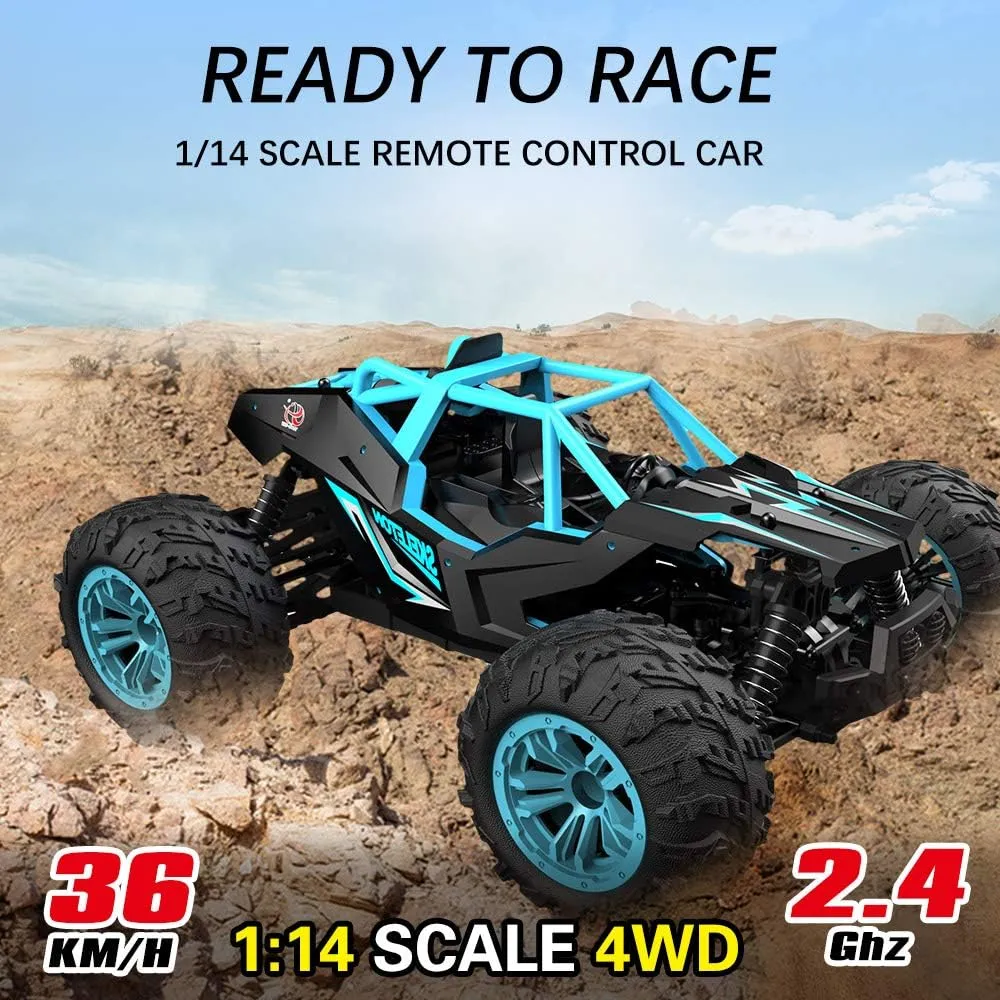 GoolRC RC Car 1:14 Scale 2.4Ghz Remote Control Car, 4WD 36KM/H High Speed Off Road Monster Trucks, Alloy Shell Electronic Vehicle All Terrain Racing Climbing Car with 3 Batteries for Kids and Adults
