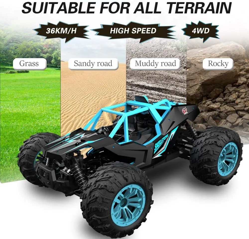 GoolRC RC Car 1:14 Scale 2.4Ghz Remote Control Car, 4WD 36KM/H High Speed Off Road Monster Trucks, Alloy Shell Electronic Vehicle All Terrain Racing Climbing Car with 3 Batteries for Kids and Adults