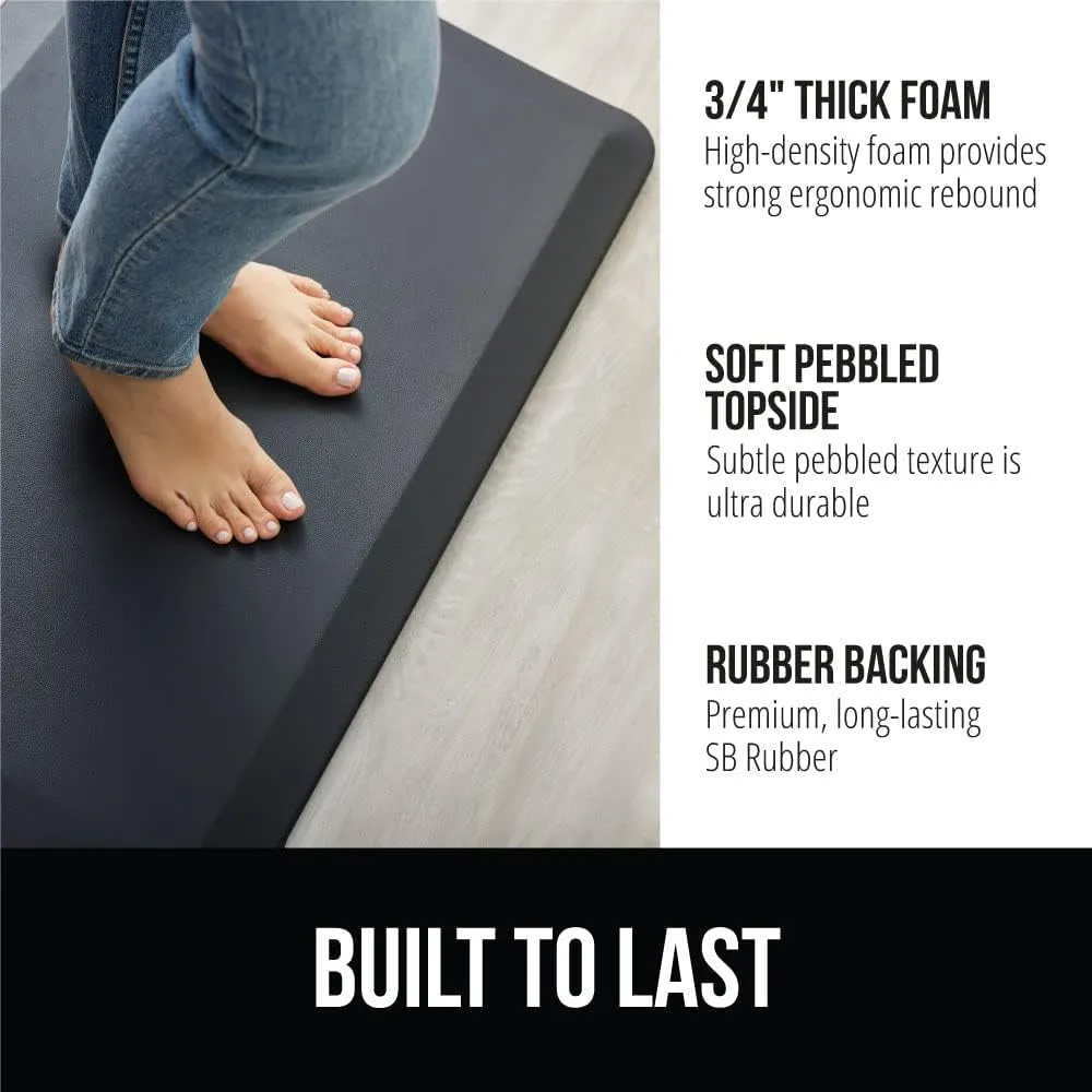 GORILLA GRIP Cushioned Anti Fatigue Mats for Kitchen Floor, Ergonomic Standing Office Desk Mat, Waterproof Scratch Resistant Pebbled Top, Supportive Comfort Padded Foam Rugs, 20x32, 3/4 in Thick Black