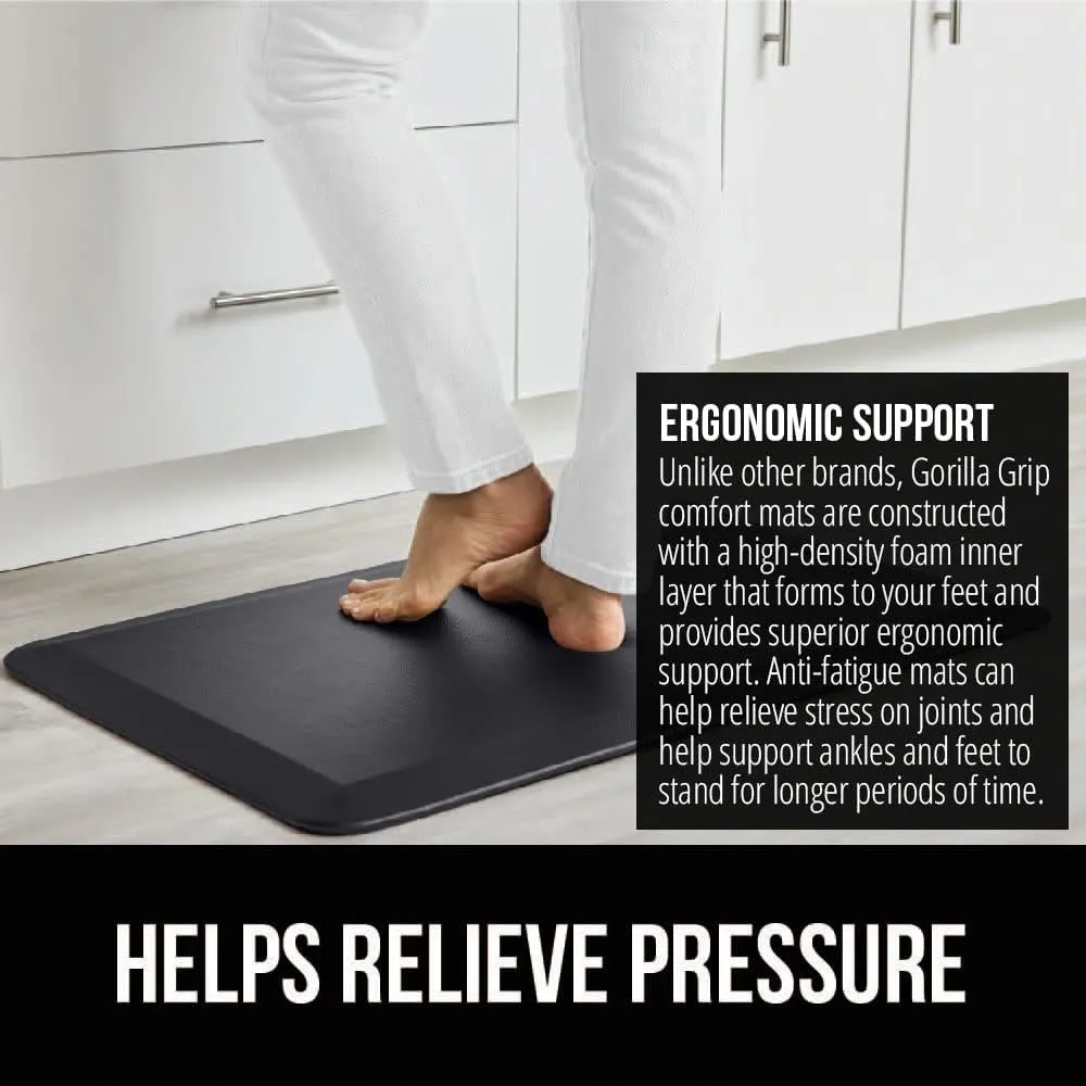 GORILLA GRIP Cushioned Anti Fatigue Mats for Kitchen Floor, Ergonomic Standing Office Desk Mat, Waterproof Scratch Resistant Pebbled Top, Supportive Comfort Padded Foam Rugs, 20x32, 3/4 in Thick Black