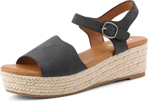 GOSERCE Wedge Sandals for Women Espadrille Platform Sandals Comfortable Lace Up Peep Open Toe for Walking Beach Casual Dressy Summer Shoes