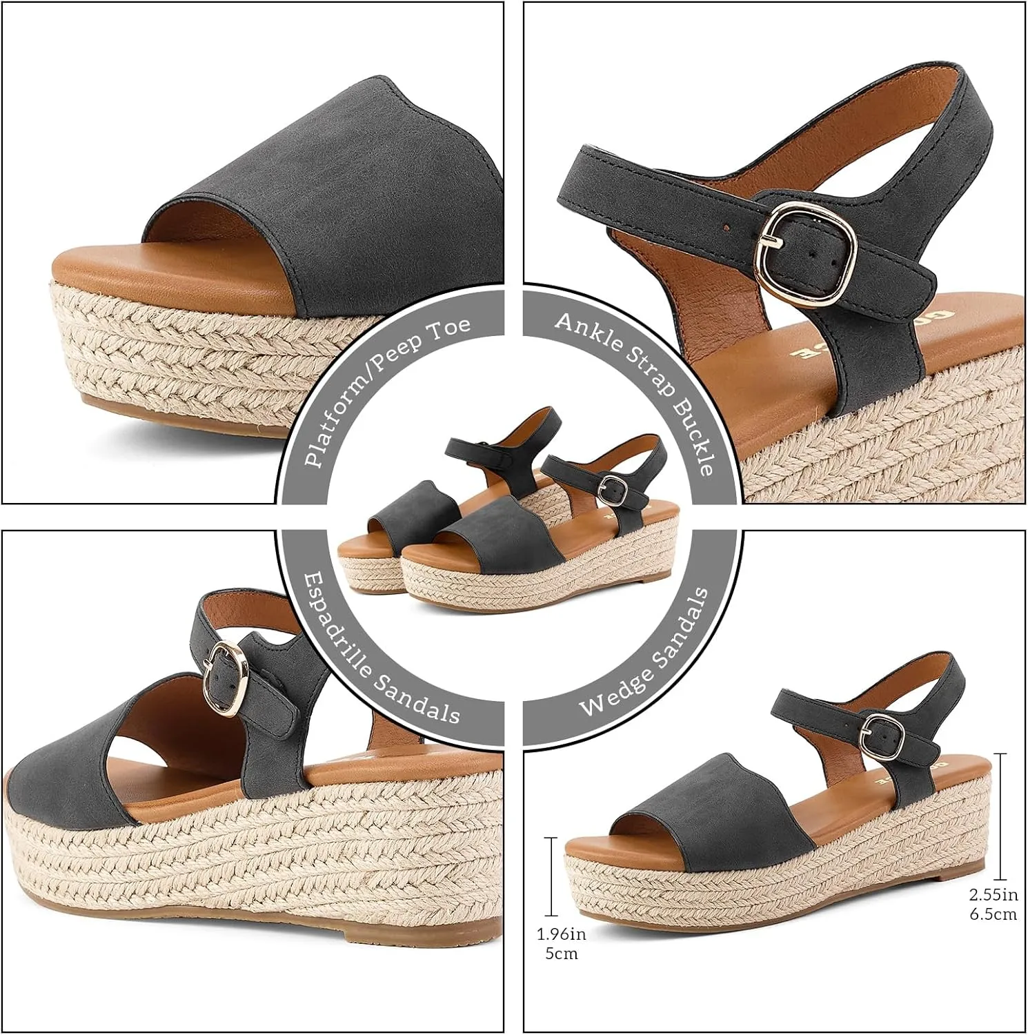 GOSERCE Wedge Sandals for Women Espadrille Platform Sandals Comfortable Lace Up Peep Open Toe for Walking Beach Casual Dressy Summer Shoes