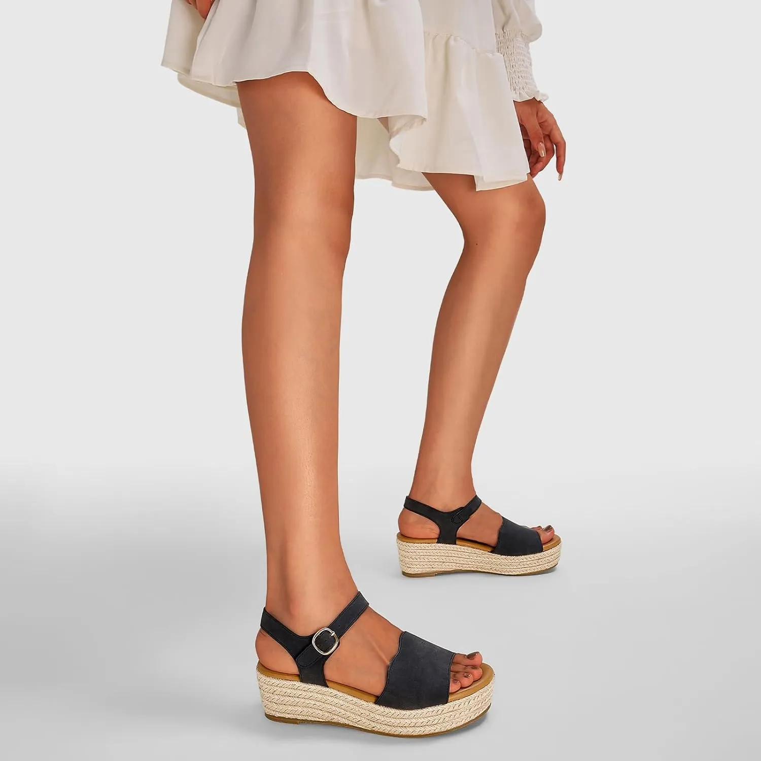 GOSERCE Wedge Sandals for Women Espadrille Platform Sandals Comfortable Lace Up Peep Open Toe for Walking Beach Casual Dressy Summer Shoes