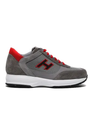 Gray Suede And Technical Fabric Interactive Sneakers