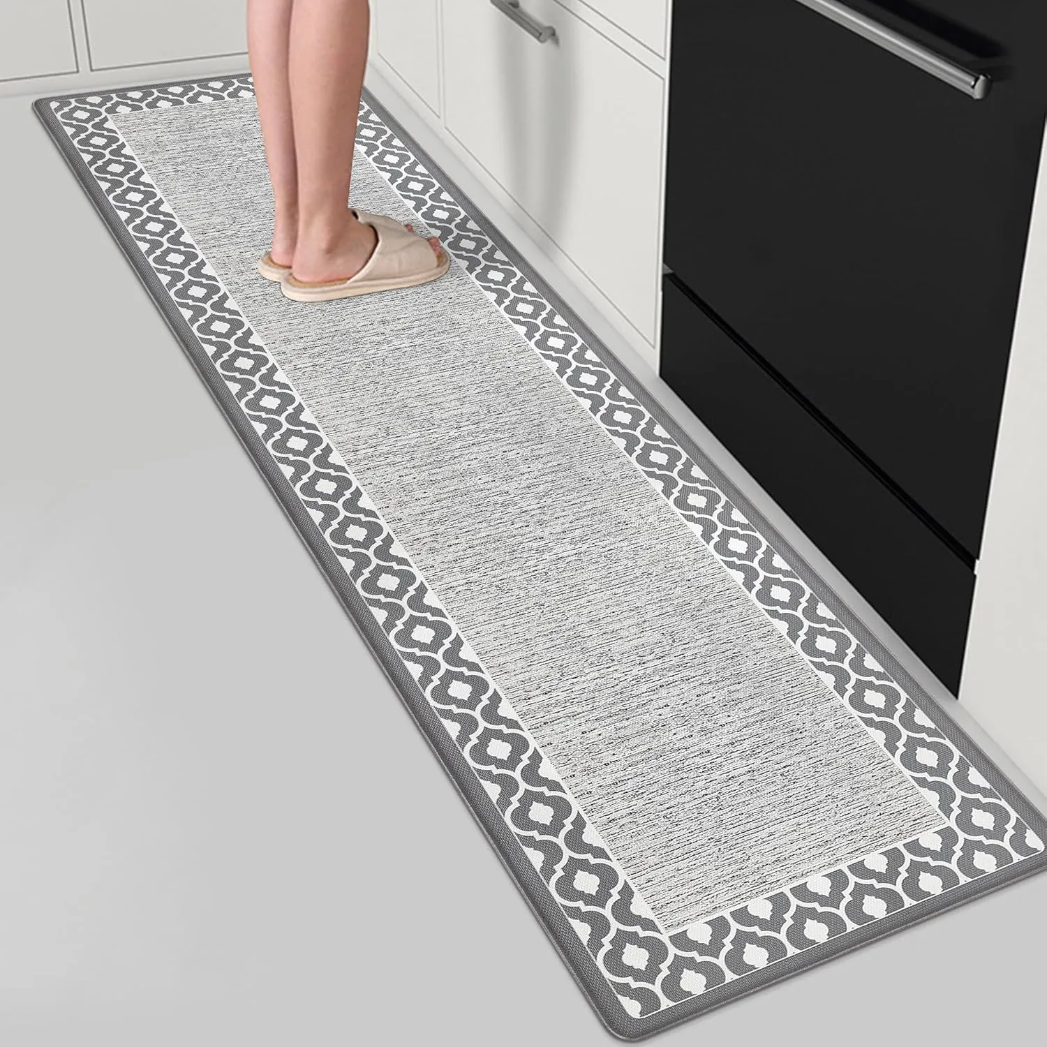 Grey Cushioned Kitchen Mat Anti Fatigue Kitchen Rugs, Heavy Duty Non-Skid, Ergonomic Comfort Foam Kitchen Floor Mat for Home, Office, Sink, Laundry - Gray 17.3"x59"