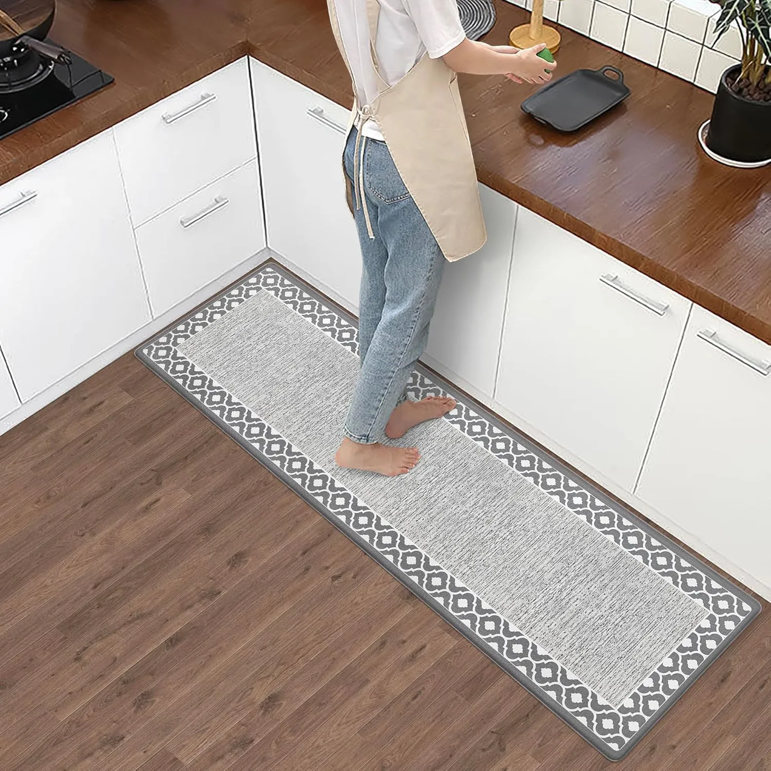 Grey Cushioned Kitchen Mat Anti Fatigue Kitchen Rugs, Heavy Duty Non-Skid, Ergonomic Comfort Foam Kitchen Floor Mat for Home, Office, Sink, Laundry - Gray 17.3"x59"