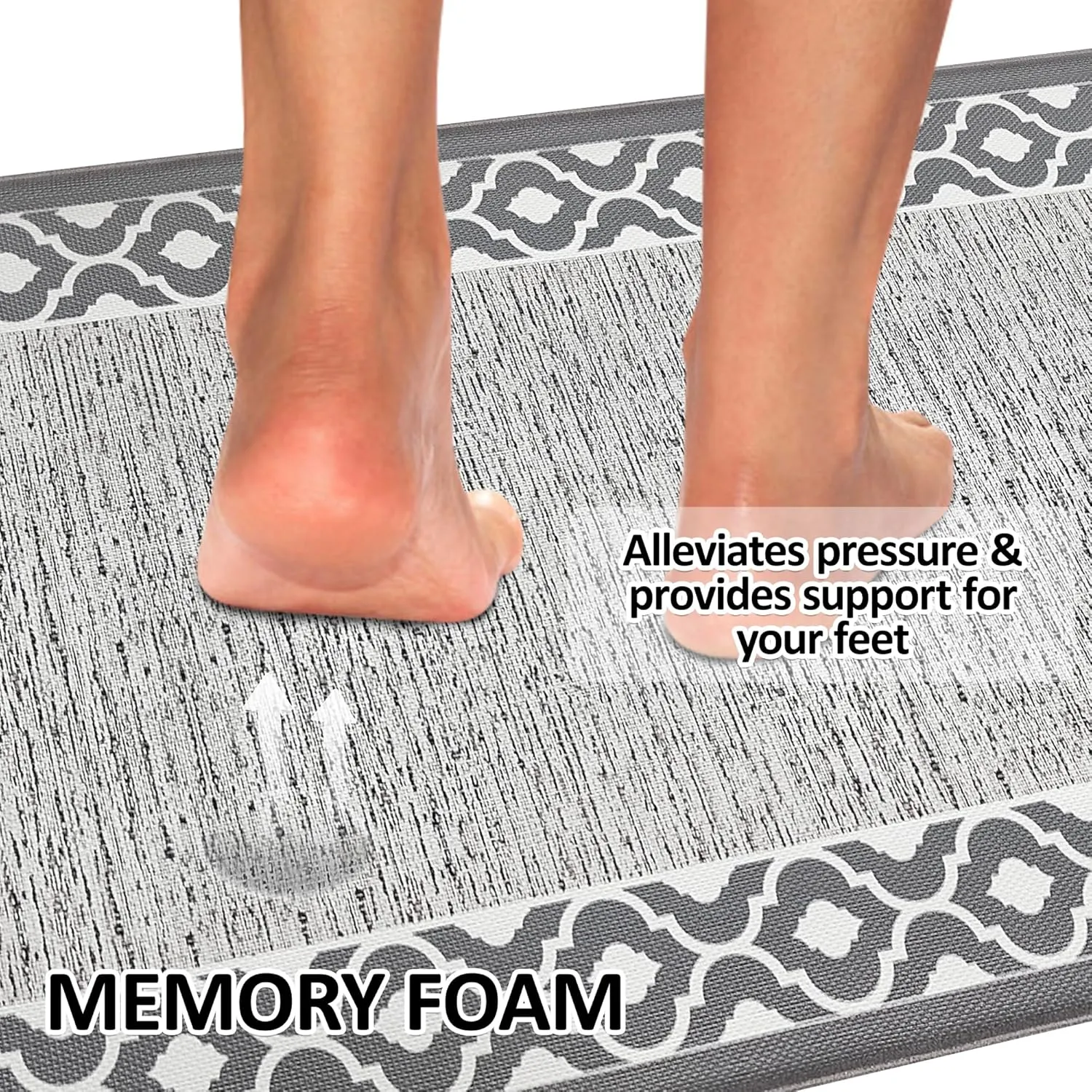 Grey Cushioned Kitchen Mat Anti Fatigue Kitchen Rugs, Heavy Duty Non-Skid, Ergonomic Comfort Foam Kitchen Floor Mat for Home, Office, Sink, Laundry - Gray 17.3"x59"