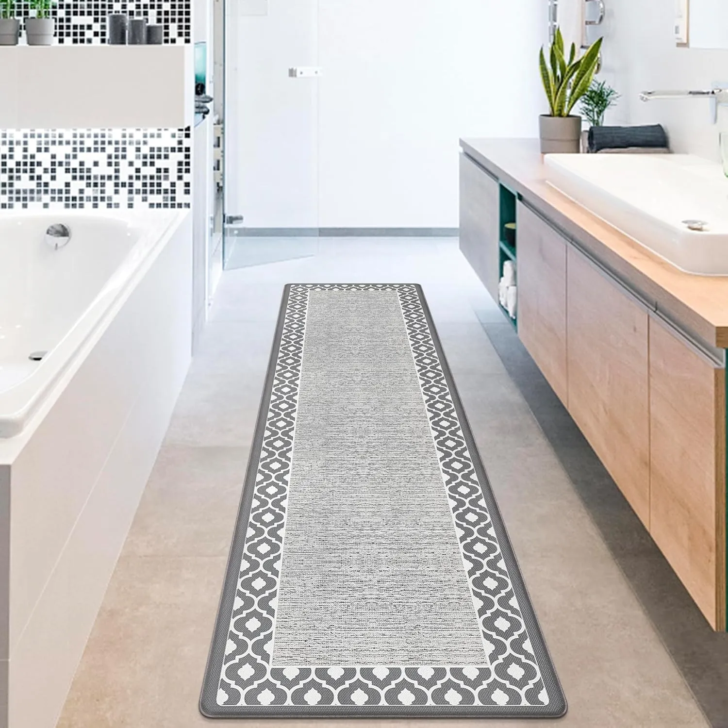 Grey Cushioned Kitchen Mat Anti Fatigue Kitchen Rugs, Heavy Duty Non-Skid, Ergonomic Comfort Foam Kitchen Floor Mat for Home, Office, Sink, Laundry - Gray 17.3"x59"