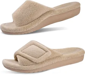 GRITHEIM Women's Orthotic Arch Support Slippers Fuzzy Adjustable Orthopedic Slippers for Plantar Fasciitis Furry Slide for Ladies
