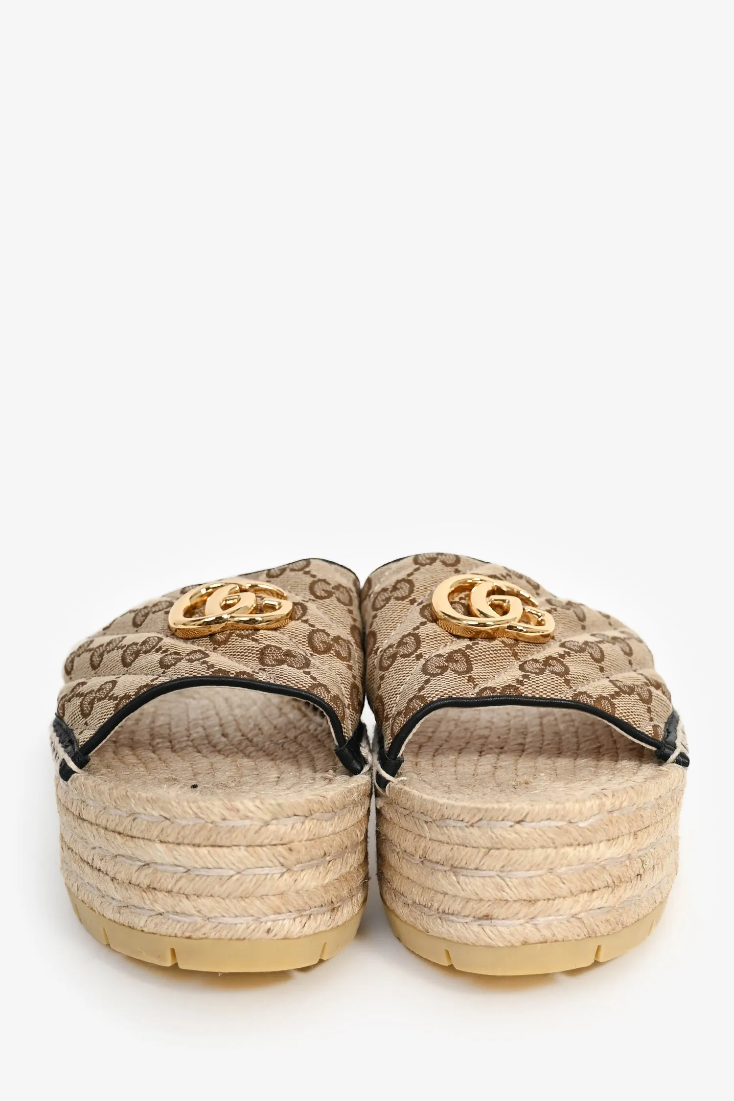 Gucci Brown GG Canvas Platform Espadrille Sandals Size 40