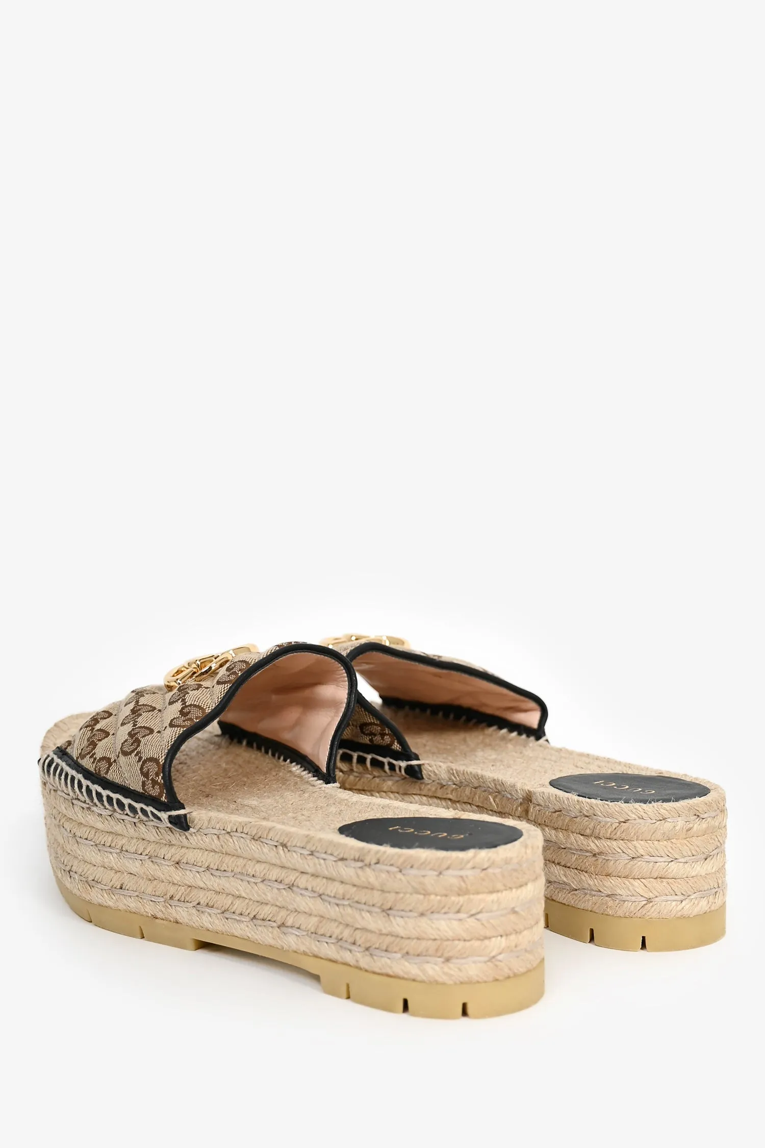 Gucci Brown GG Canvas Platform Espadrille Sandals Size 40