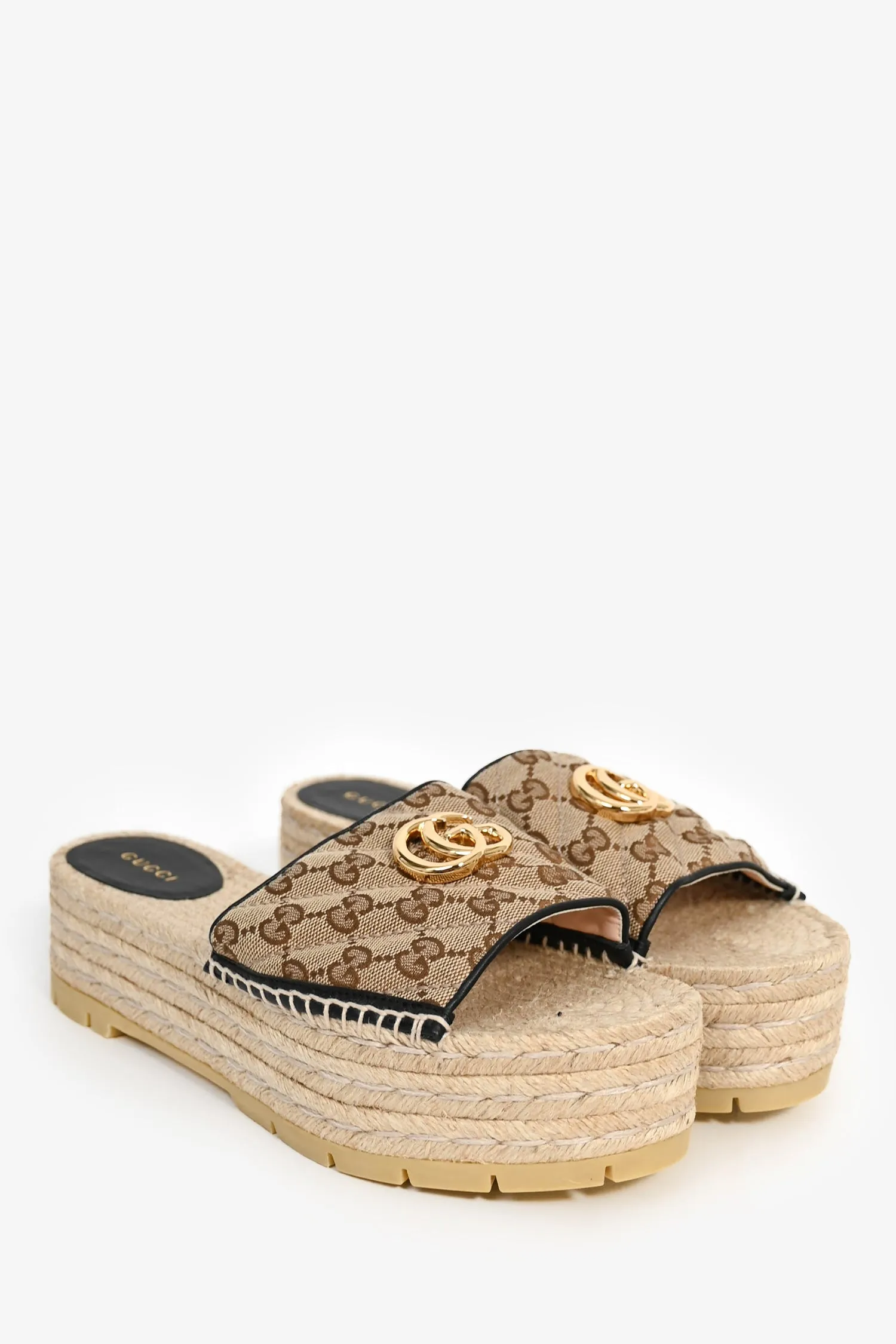 Gucci Brown GG Canvas Platform Espadrille Sandals Size 40