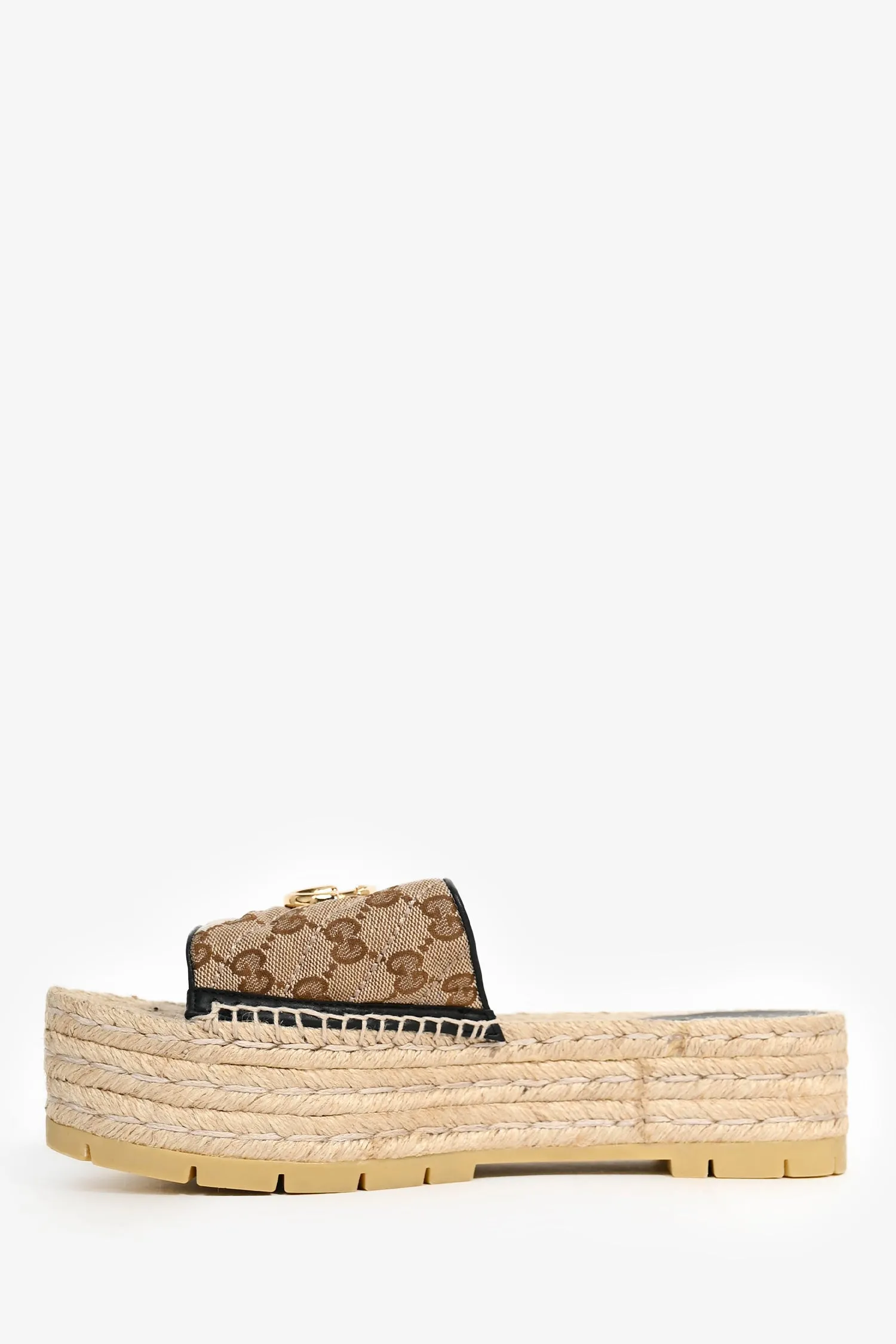 Gucci Brown GG Canvas Platform Espadrille Sandals Size 40