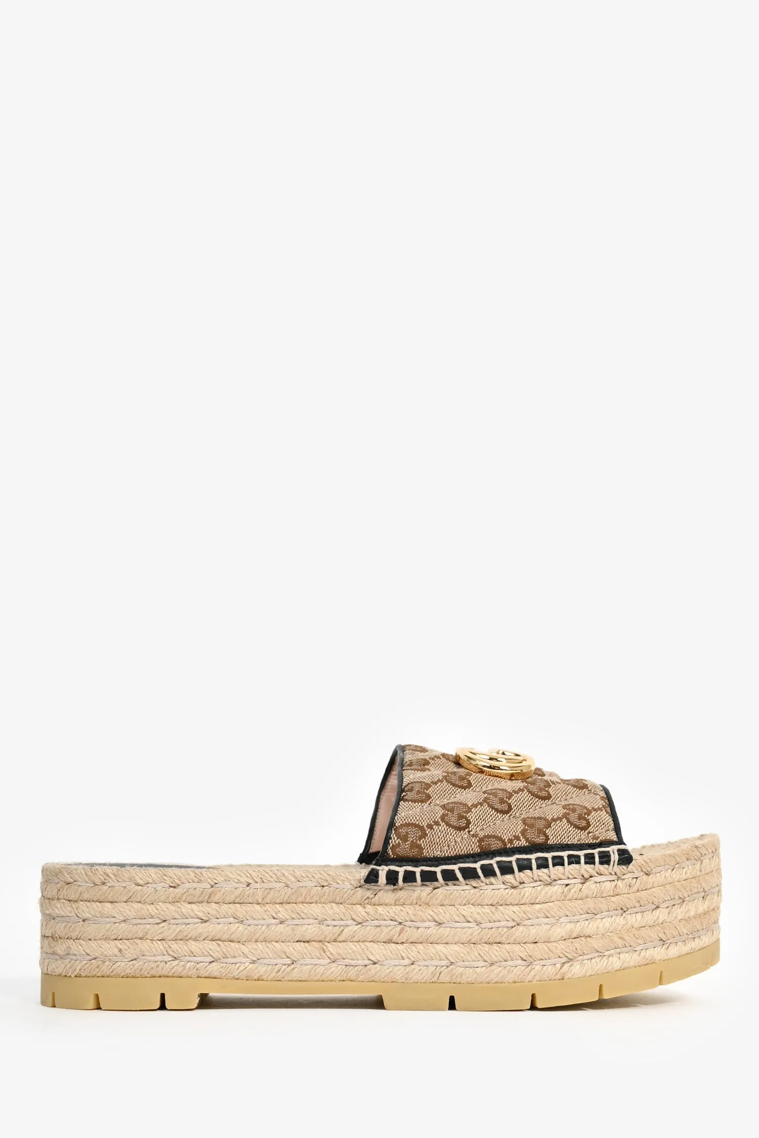 Gucci Brown GG Canvas Platform Espadrille Sandals Size 40