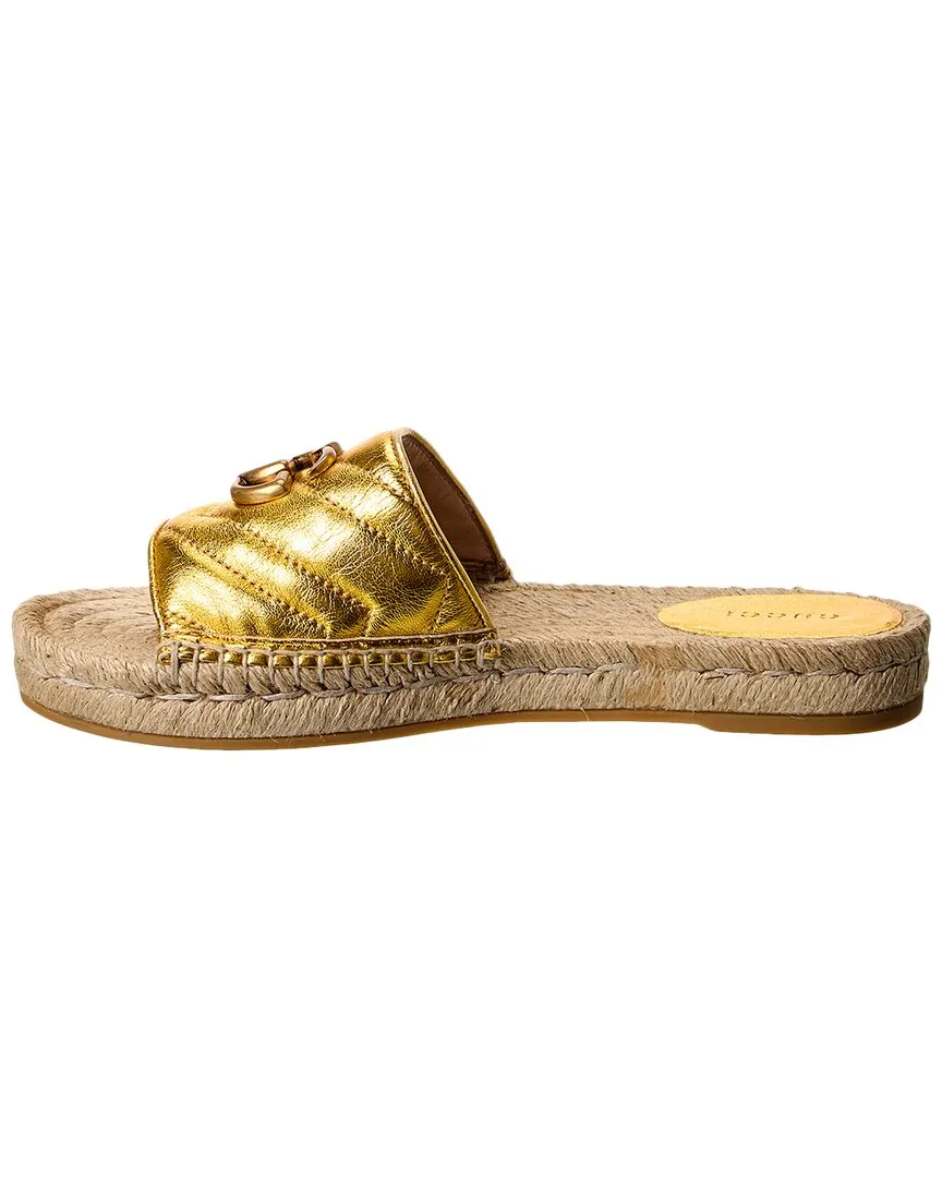 Gucci GG Metallic Leather Espadrille Sandal