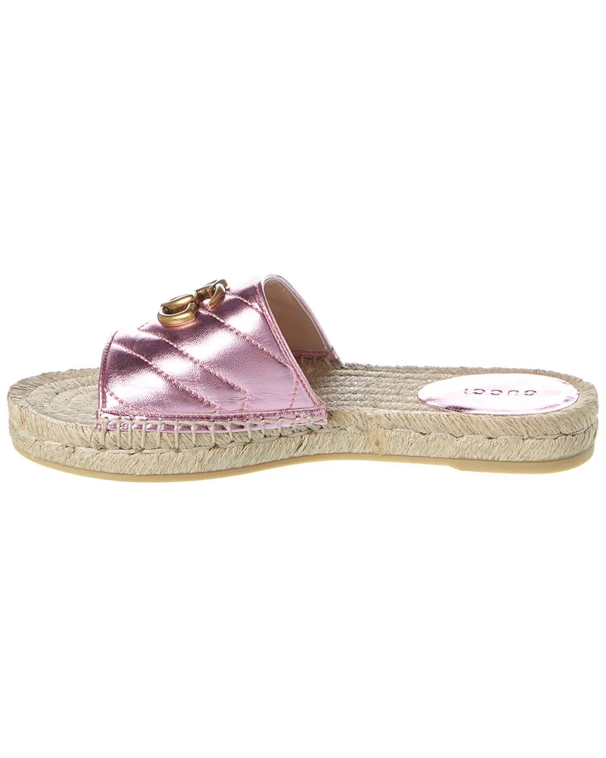 Gucci GG Metallic Leather Espadrille Sandal