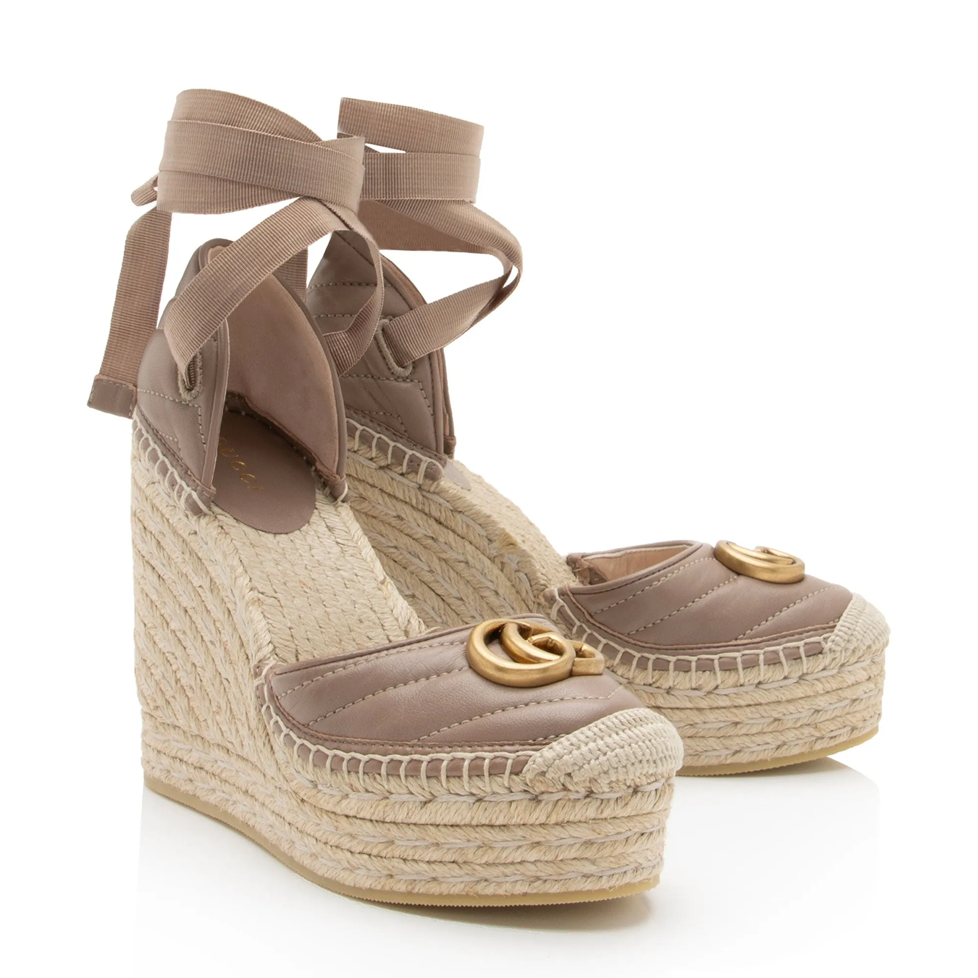 Gucci Matelasse Leather GG Marmont Espadrille Wedges