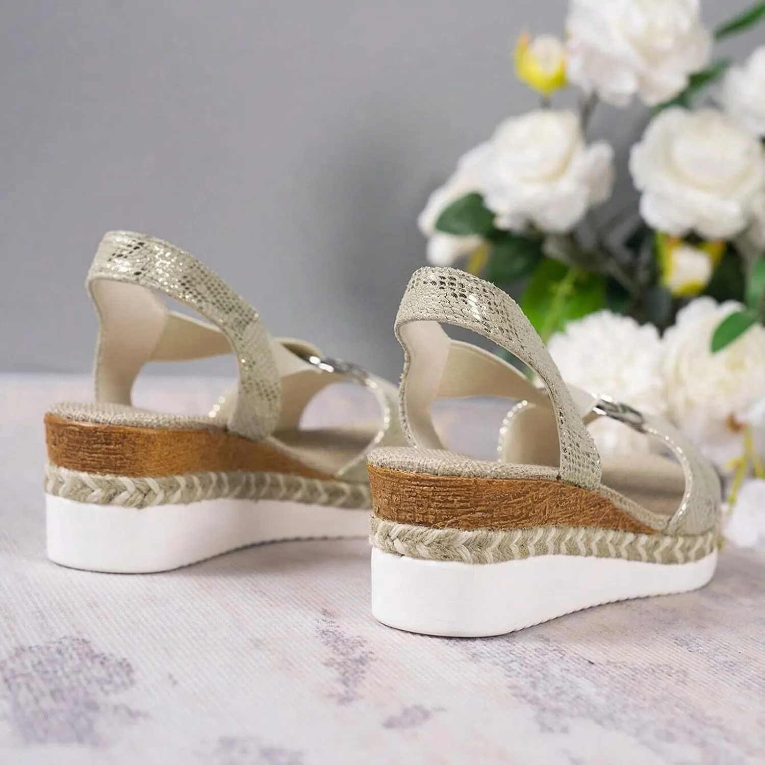 Hbeylia Orthopedic Wedge Sandals for Women Summer Dressy Peep Toe Slip On Hook Loop Strappy Platform Sandals Mid Heel Casual Espadrilles Lightweight Sandals Comfortable Outdoor Beach Shoes