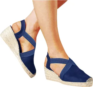 Hbeylia Wedge Platform Espadrille Ballet Flats for Women Ladies Fashion Casual Closed Toe Cross Ankle Strap Slingback Chunky High Heels Dress Sandals Slip On Loafers Autumn Summer Walking Shoes