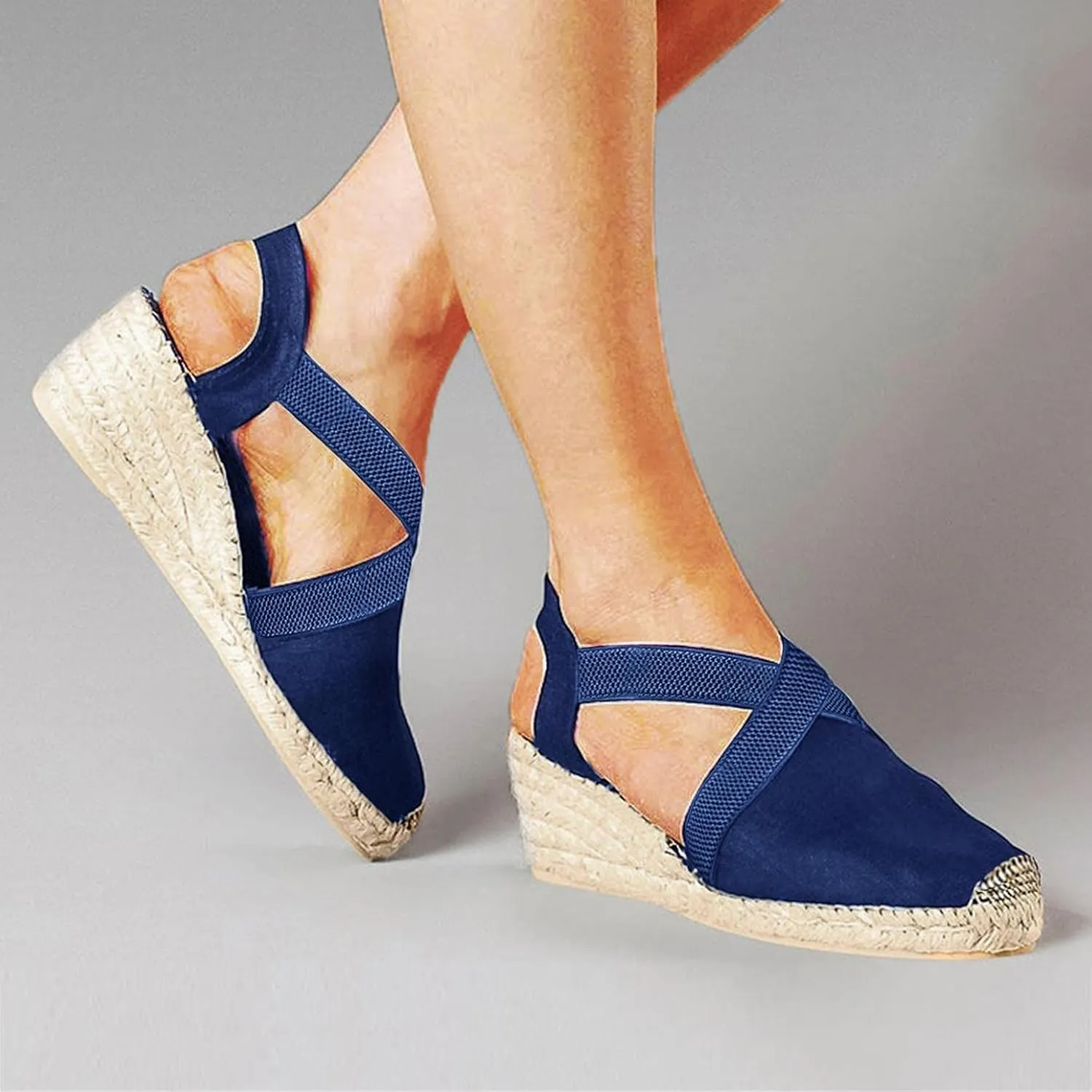 Hbeylia Wedge Platform Espadrille Ballet Flats for Women Ladies Fashion Casual Closed Toe Cross Ankle Strap Slingback Chunky High Heels Dress Sandals Slip On Loafers Autumn Summer Walking Shoes