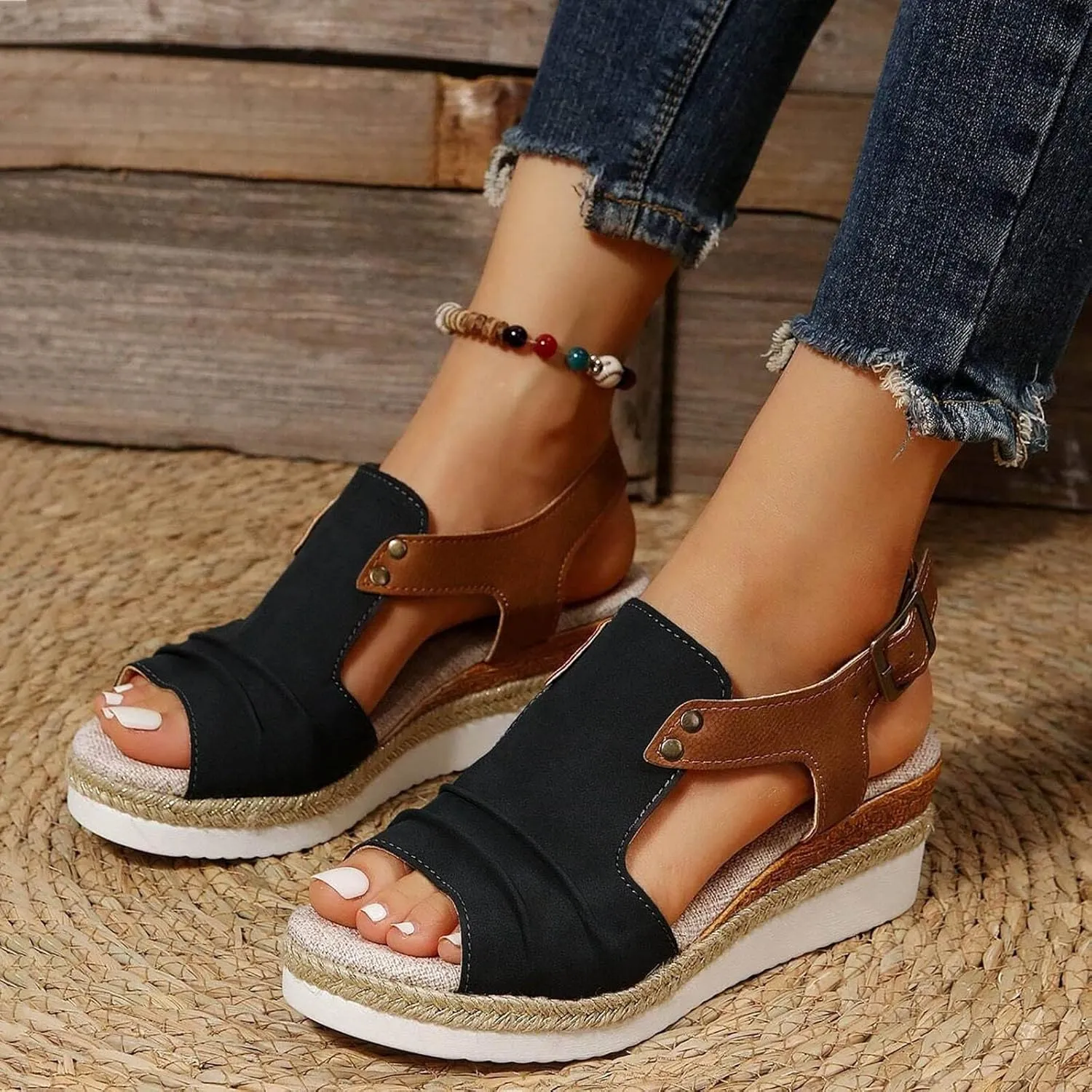 Hbeylia Wedge Sandals for Women Dressy Summer,Platform Wedges for Women,Womens Espadrilles Open Toe Sandals Comfortable Dressy Ankle Strap Slip On Sandals Orthopedic Sandals Casual