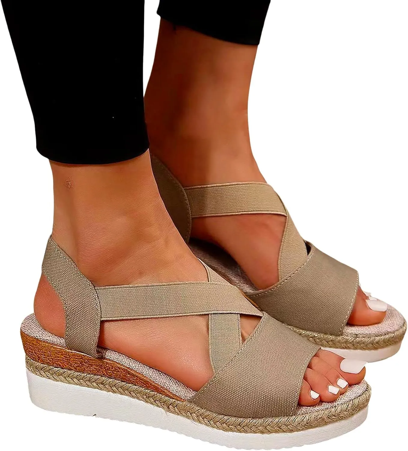 Hbeylia Wedge Sandals for Women Dressy Summer,Platform Wedges for Women,Womens Espadrilles Open Toe Sandals Comfortable Dressy Ankle Strap Slip On Sandals Orthopedic Sandals Casual