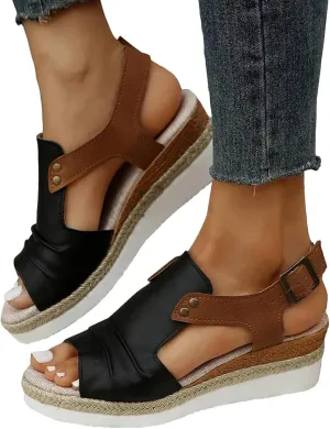 Hbeylia Wedge Sandals for Women Dressy Summer,Platform Wedges for Women,Womens Espadrilles Open Toe Sandals Comfortable Dressy Ankle Strap Slip On Sandals Orthopedic Sandals Casual