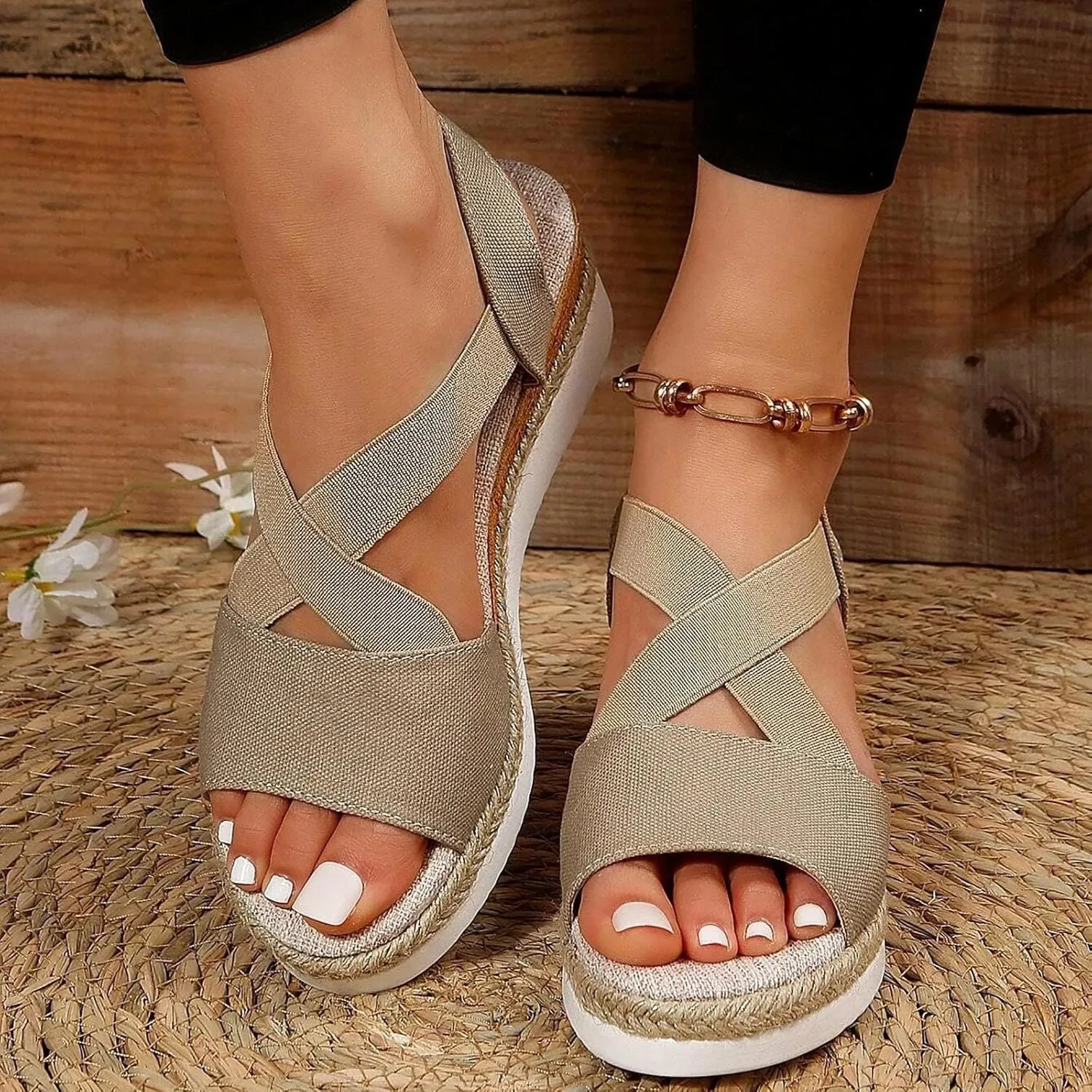 Hbeylia Wedge Sandals for Women Dressy Summer,Platform Wedges for Women,Womens Espadrilles Open Toe Sandals Comfortable Dressy Ankle Strap Slip On Sandals Orthopedic Sandals Casual
