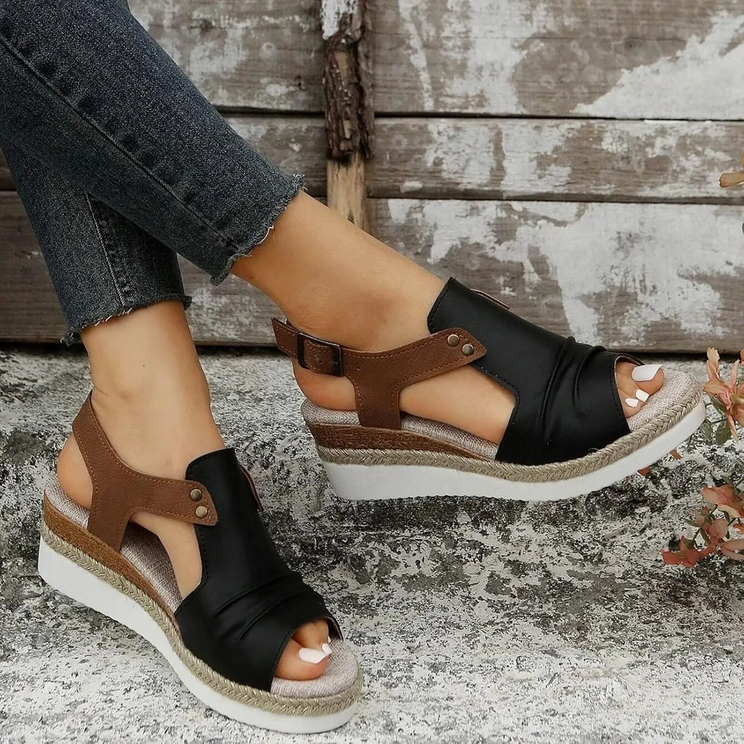 Hbeylia Wedge Sandals for Women Dressy Summer,Platform Wedges for Women,Womens Espadrilles Open Toe Sandals Comfortable Dressy Ankle Strap Slip On Sandals Orthopedic Sandals Casual
