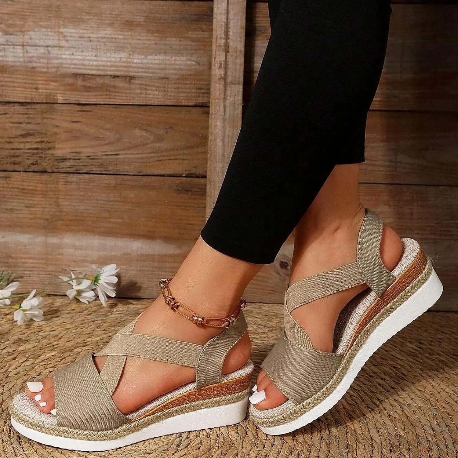 Hbeylia Wedge Sandals for Women Dressy Summer,Platform Wedges for Women,Womens Espadrilles Open Toe Sandals Comfortable Dressy Ankle Strap Slip On Sandals Orthopedic Sandals Casual