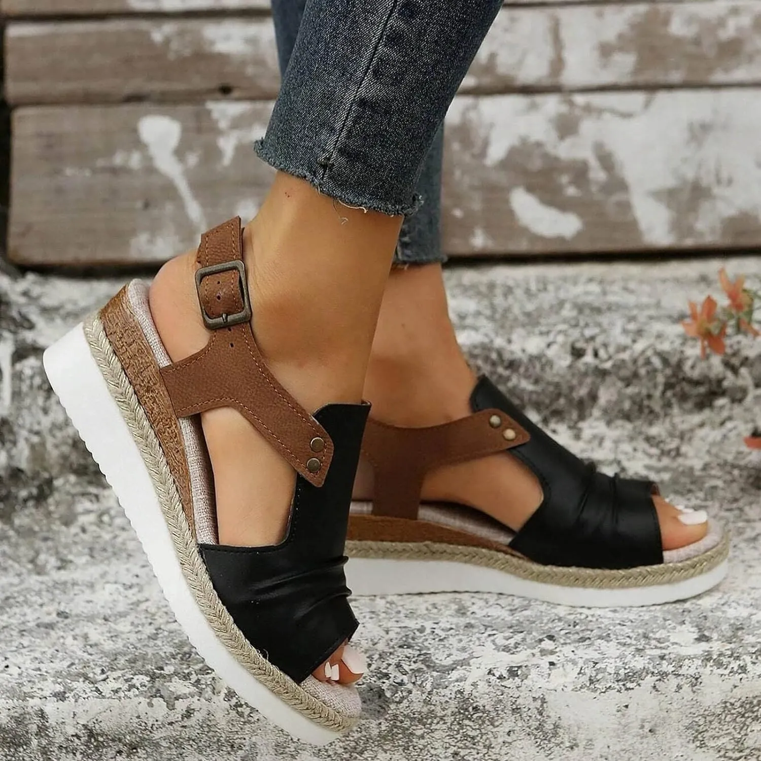 Hbeylia Wedge Sandals for Women Dressy Summer,Platform Wedges for Women,Womens Espadrilles Open Toe Sandals Comfortable Dressy Ankle Strap Slip On Sandals Orthopedic Sandals Casual