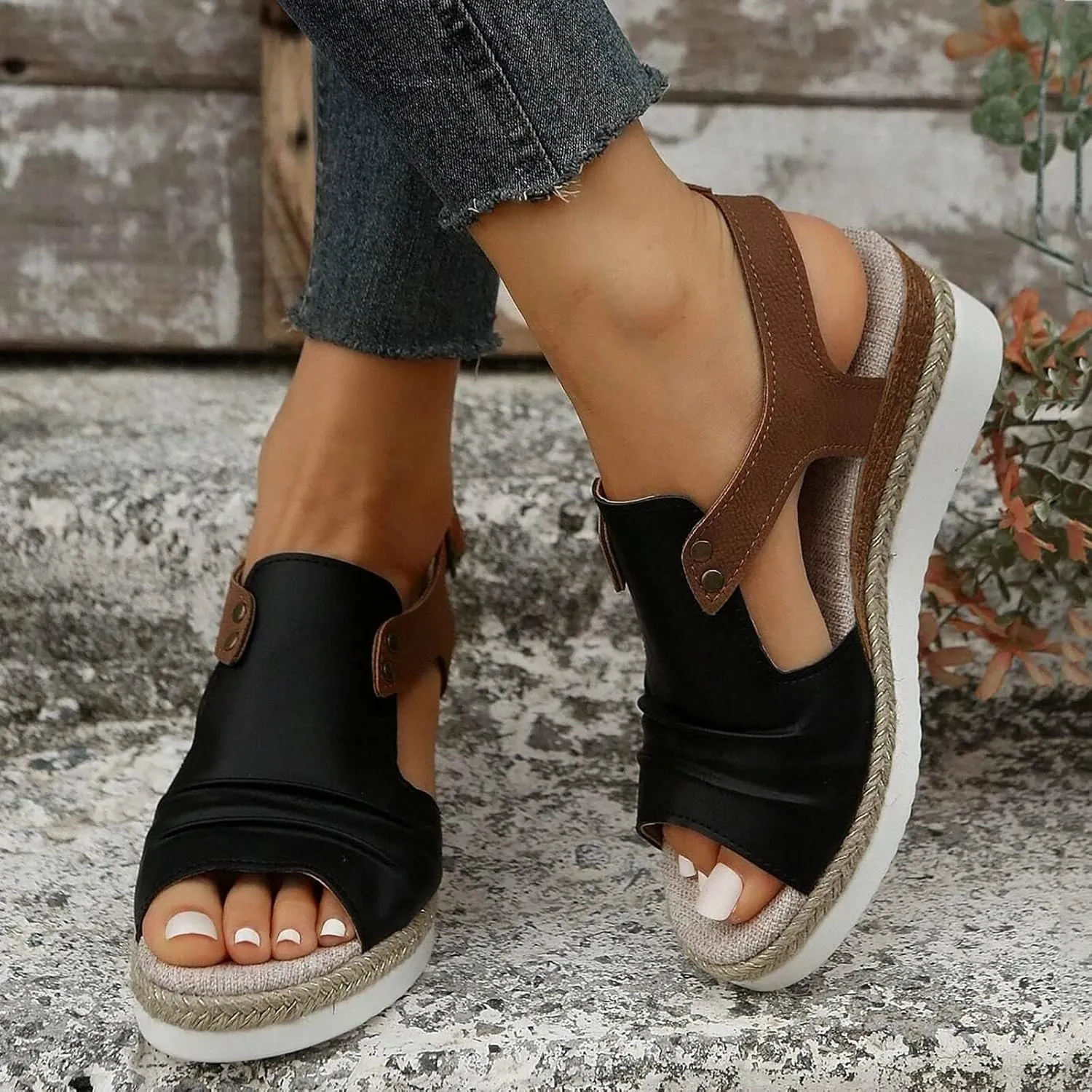 Hbeylia Wedge Sandals for Women Dressy Summer,Platform Wedges for Women,Womens Espadrilles Open Toe Sandals Comfortable Dressy Ankle Strap Slip On Sandals Orthopedic Sandals Casual