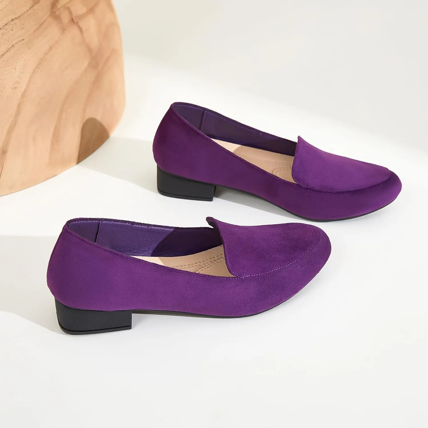 HEAWISH Women's Loafers Slip on Low Heel Shoes,Closed Toe Pumps Dress Shoes,Casual Loafer Work Flats Wedding Shoe