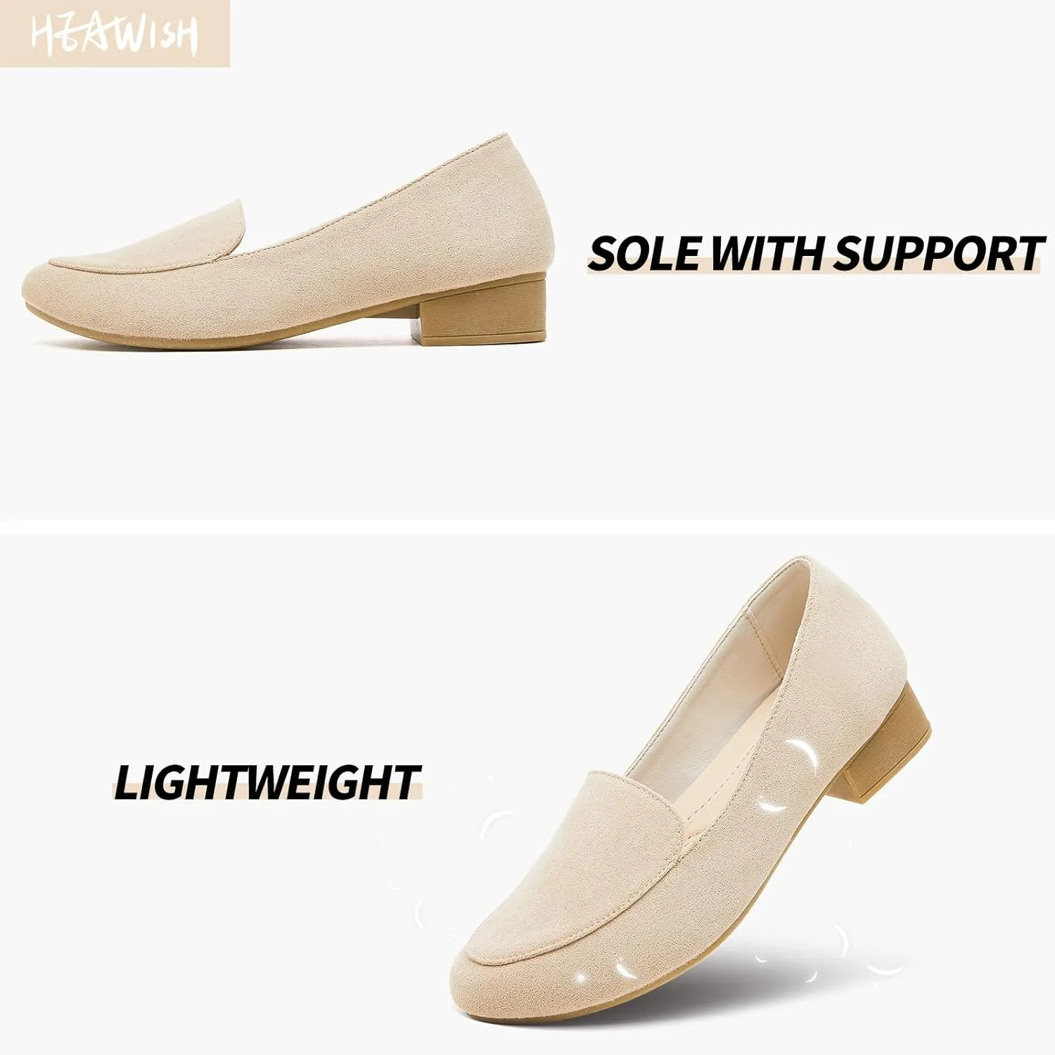 HEAWISH Women's Loafers Slip on Low Heel Shoes,Closed Toe Pumps Dress Shoes,Casual Loafer Work Flats Wedding Shoe