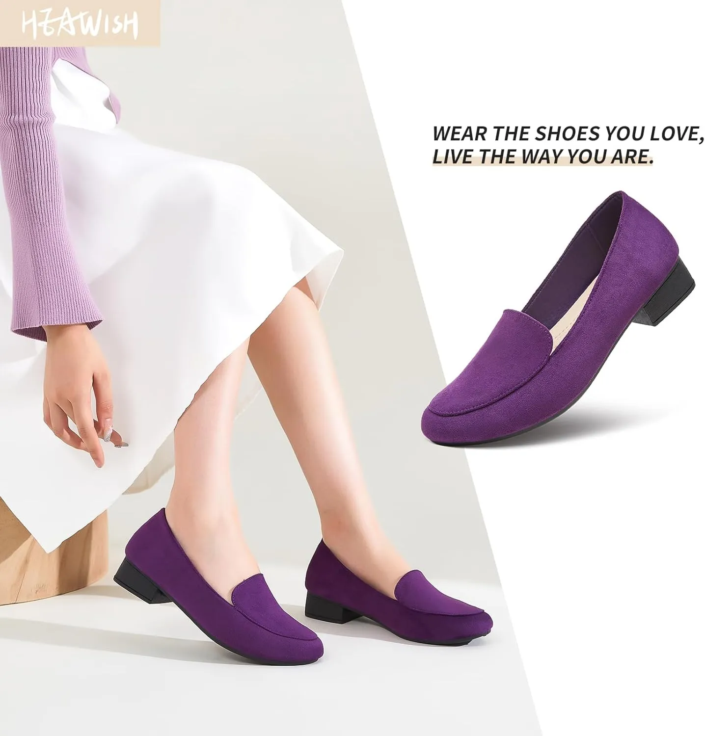 HEAWISH Women's Loafers Slip on Low Heel Shoes,Closed Toe Pumps Dress Shoes,Casual Loafer Work Flats Wedding Shoe