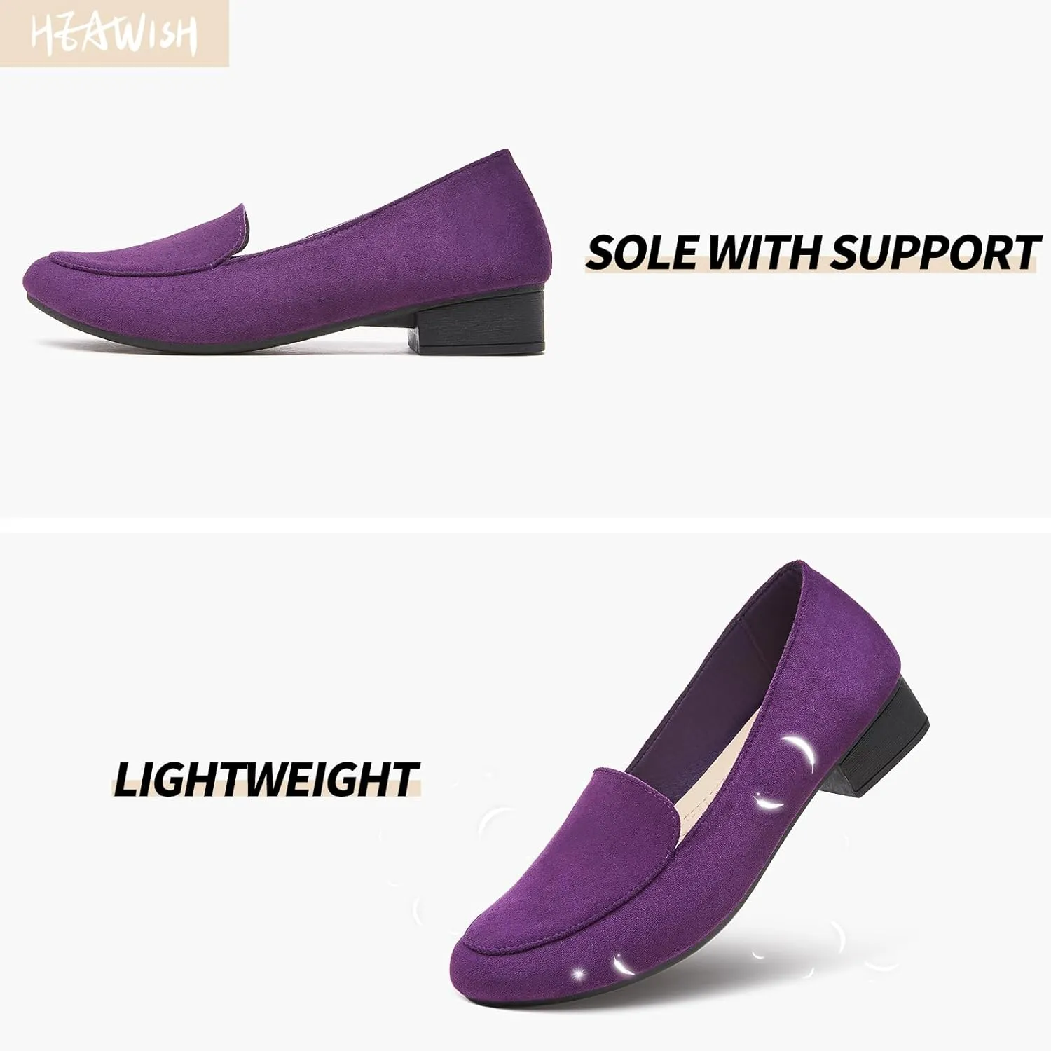 HEAWISH Women's Loafers Slip on Low Heel Shoes,Closed Toe Pumps Dress Shoes,Casual Loafer Work Flats Wedding Shoe
