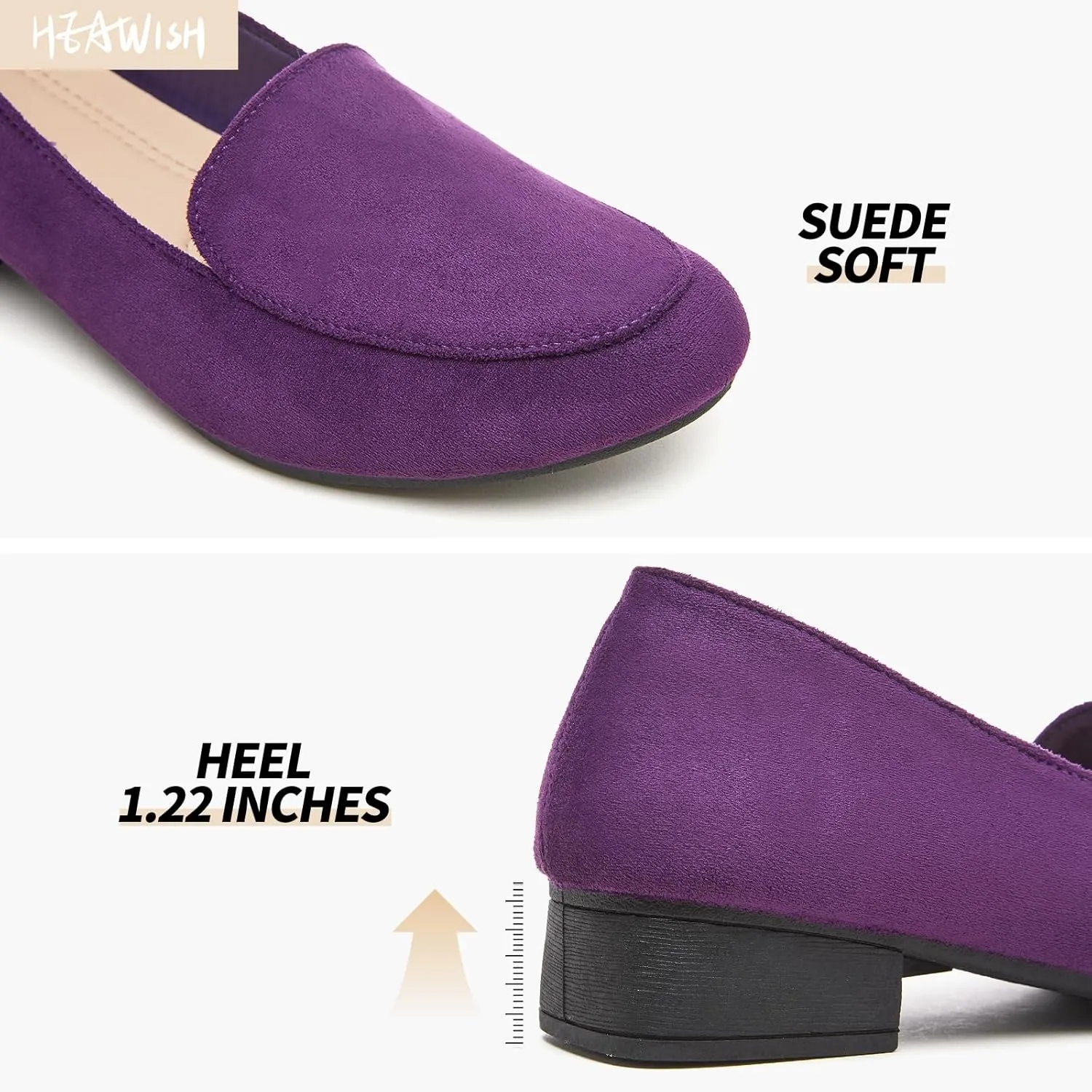 HEAWISH Women's Loafers Slip on Low Heel Shoes,Closed Toe Pumps Dress Shoes,Casual Loafer Work Flats Wedding Shoe