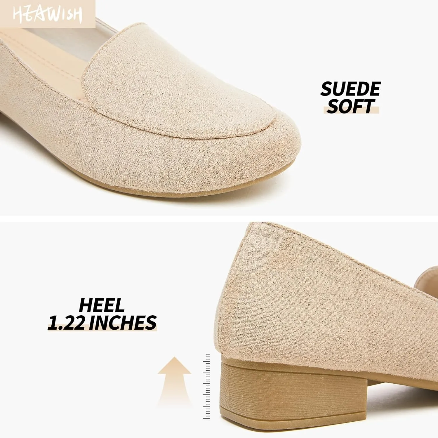 HEAWISH Women's Loafers Slip on Low Heel Shoes,Closed Toe Pumps Dress Shoes,Casual Loafer Work Flats Wedding Shoe