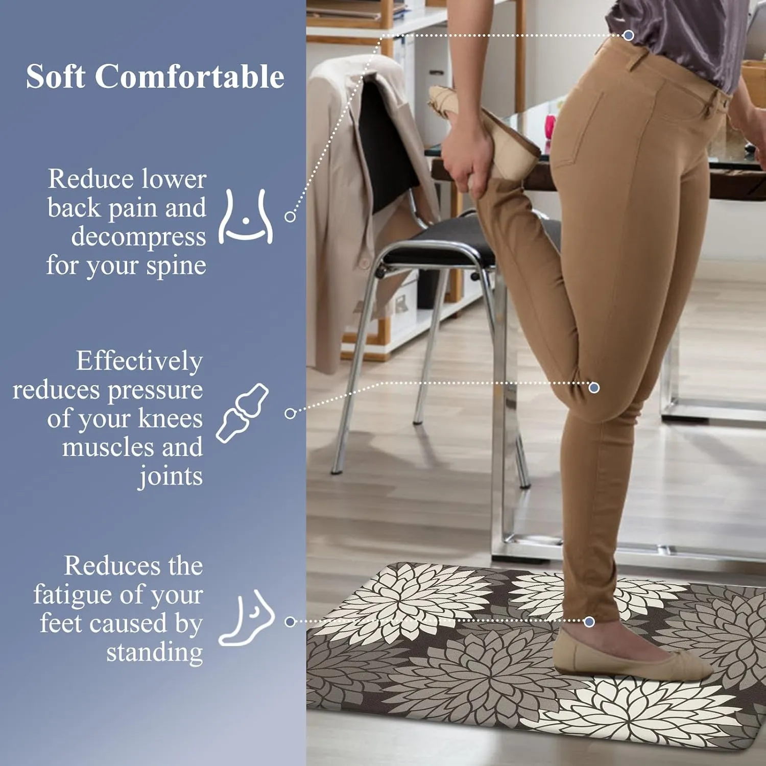 HEBE Anti Fatigue Kitchen Rug Sets 2 Piece Non Slip Kitchen Mats for Floor Cushioned Kitchen Rugs and Mats Waterproof Comfort Standing Mat Runner for Kitchen,Home Office,Sink,Laundry